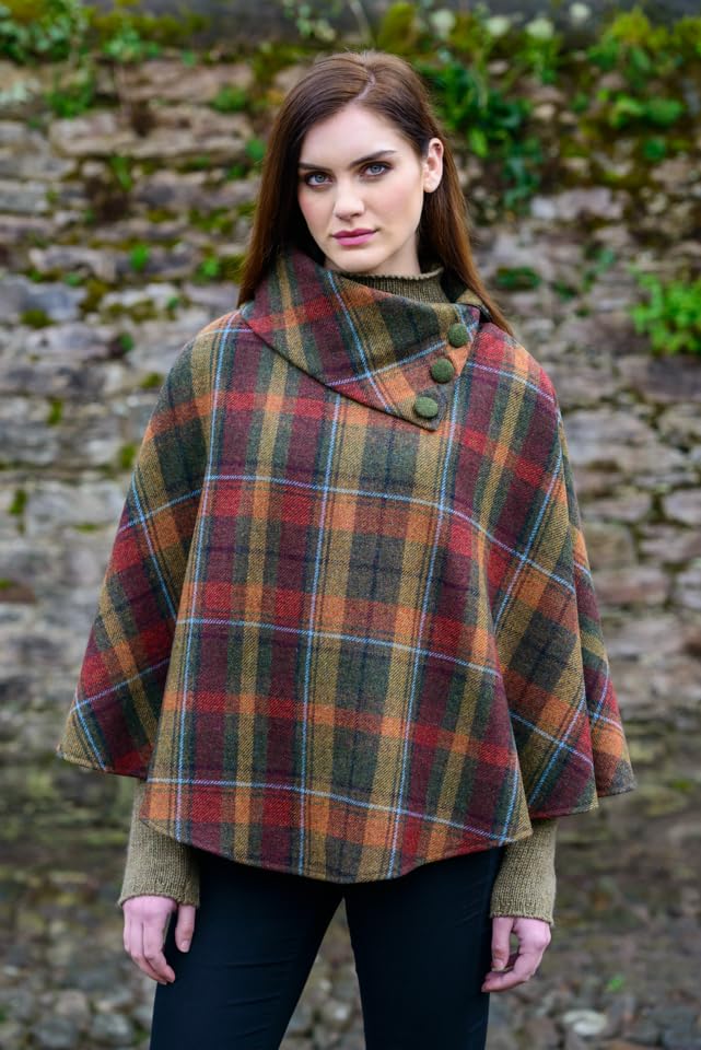 Authentic Irish Tweed Poncho for Women - 100% Pure Irish Wool Handmade in Ireland - One Size Fits Most - Perfect for Fall Fashion, Outdoor Adventures & Cozy Evenings