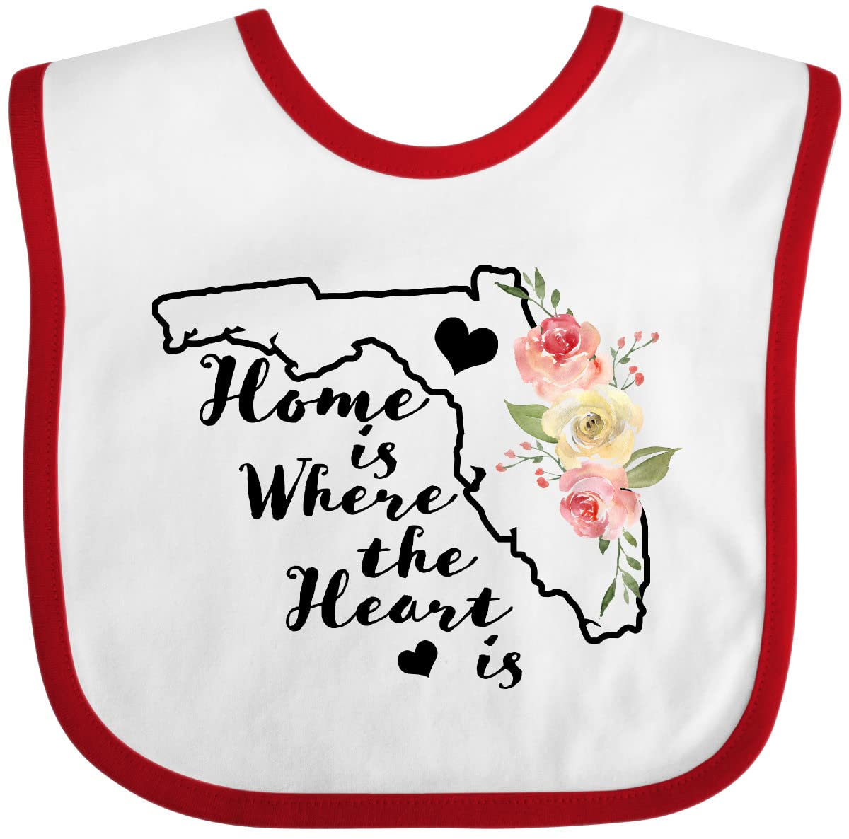 Inktastic Florida Home Where the Heart Is Watercolor Floral Baby Bib - Soft Cotton Drool Bib for Infants, Perfect for Feeding Time & Photo Shoots