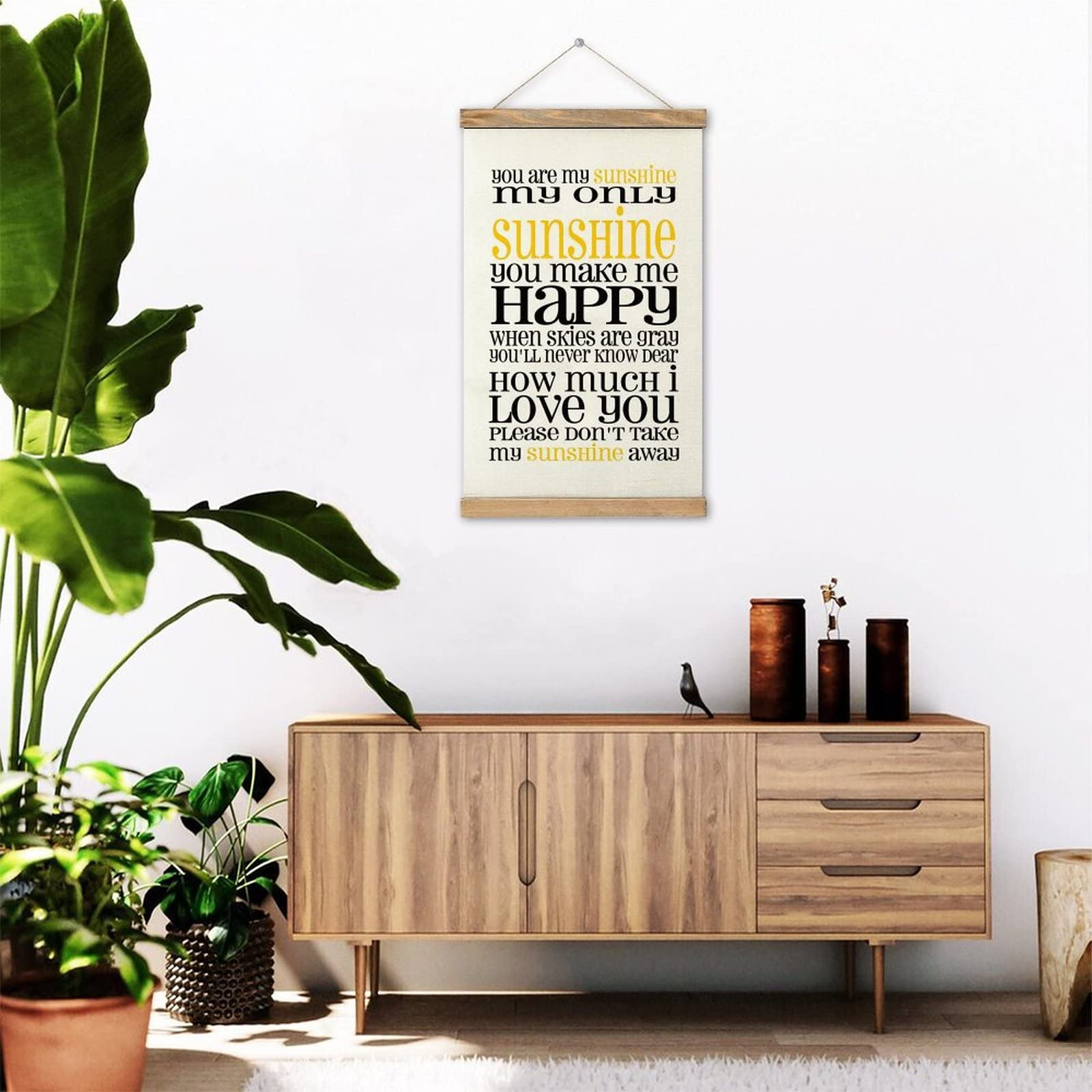 Wooden Magnetic Poster Hanger Kit - 12 Inch Teak Wood Frame for Canvas Art & Wall Decor - Perfect for Hanging 'You Are My Sunshine' Posters in Living Rooms, Bedrooms & Offices
