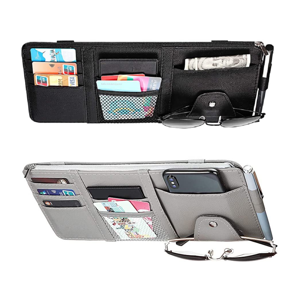 ZaYow Car Sun Visor Organizer with Zippered Pockets - Sunglasses & Travel Documents Holder for Car Interior Storage - Perfect for Road Trips, Commuting & Travel Accessories Organization
