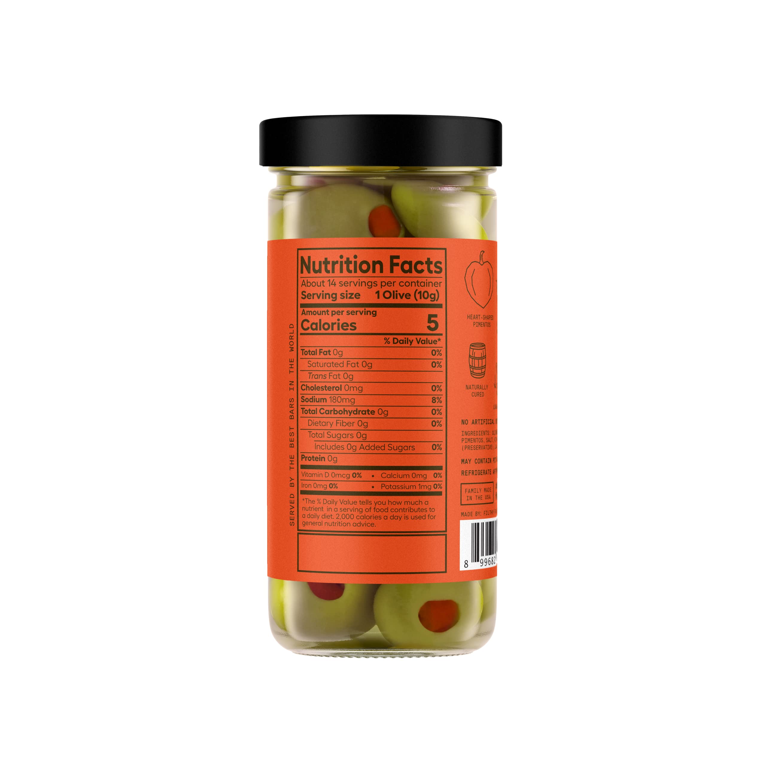 Premium Pimento Stuffed Olives - 8.5 Oz Jar (14 Count) | Perfect for Cocktail Garnish & Martini Making | Gourmet Olive Snack for Charcuterie Boards & Party Platters