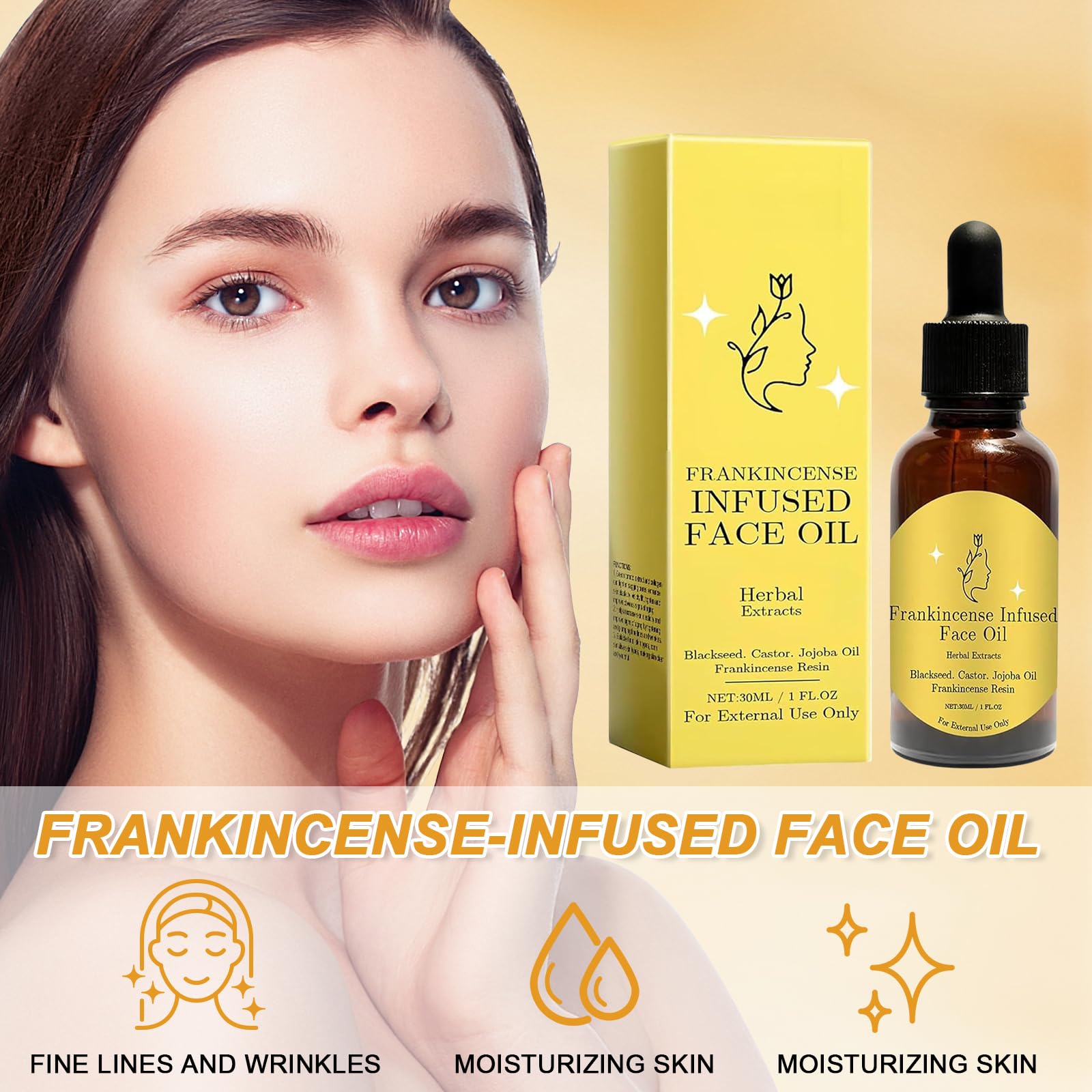 Organic Frankincense Essential Oil for Face - Anti-Aging Facial Serum with Black Seed, Castor & Jojoba Oils - Cold Pressed Moisturizer 1 Fl Oz - Perfect for Skincare Routine, Aromatherapy & Relaxation