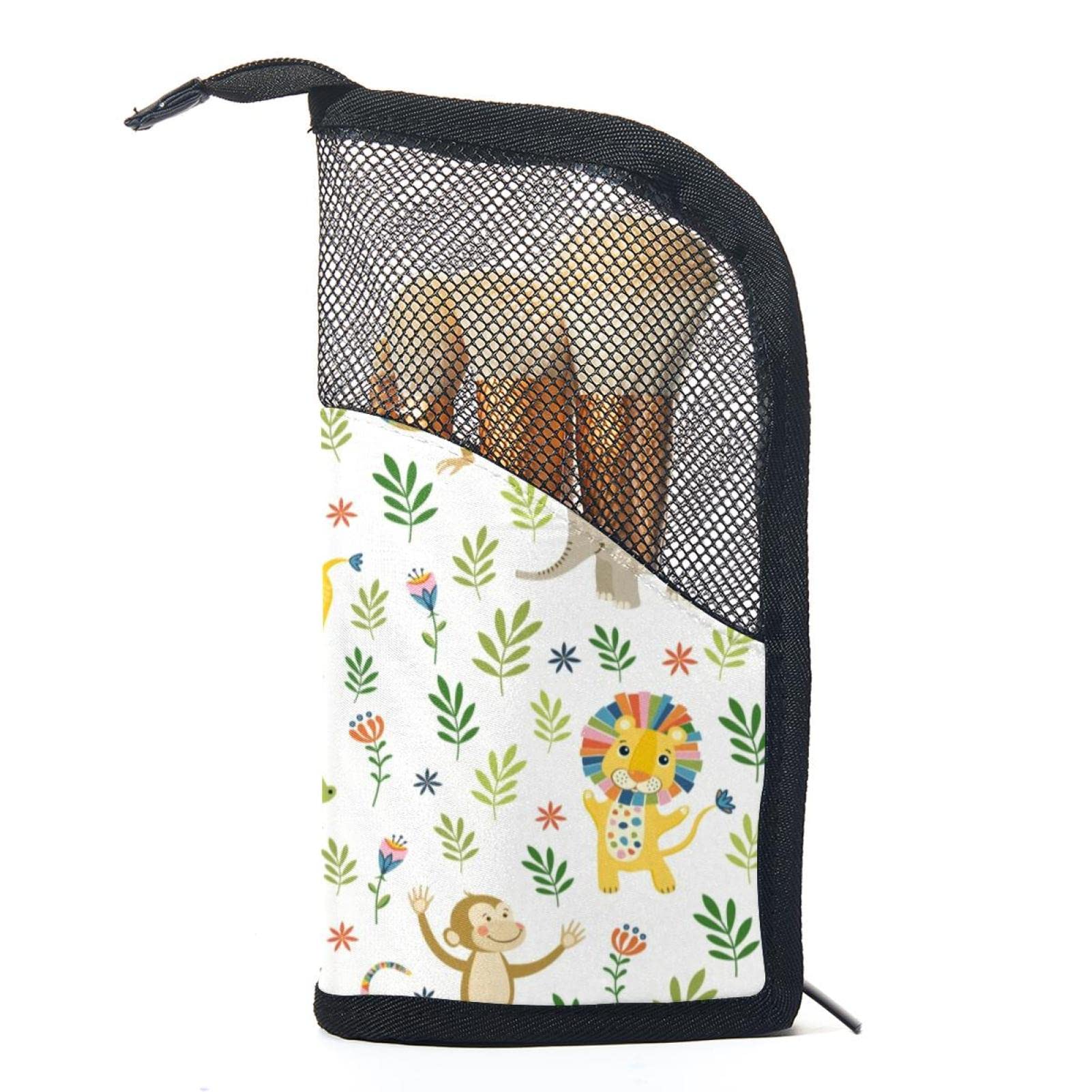 Premium 12-Piece Makeup Brush Organizer Bag with Lion, Giraffe & Monkey Jungle Animal Design - Portable Travel Cosmetic Brush Holder Case for Professional Makeup Artists & Beauty Enthusiasts | Perfect for Home, Travel & Salon Use
