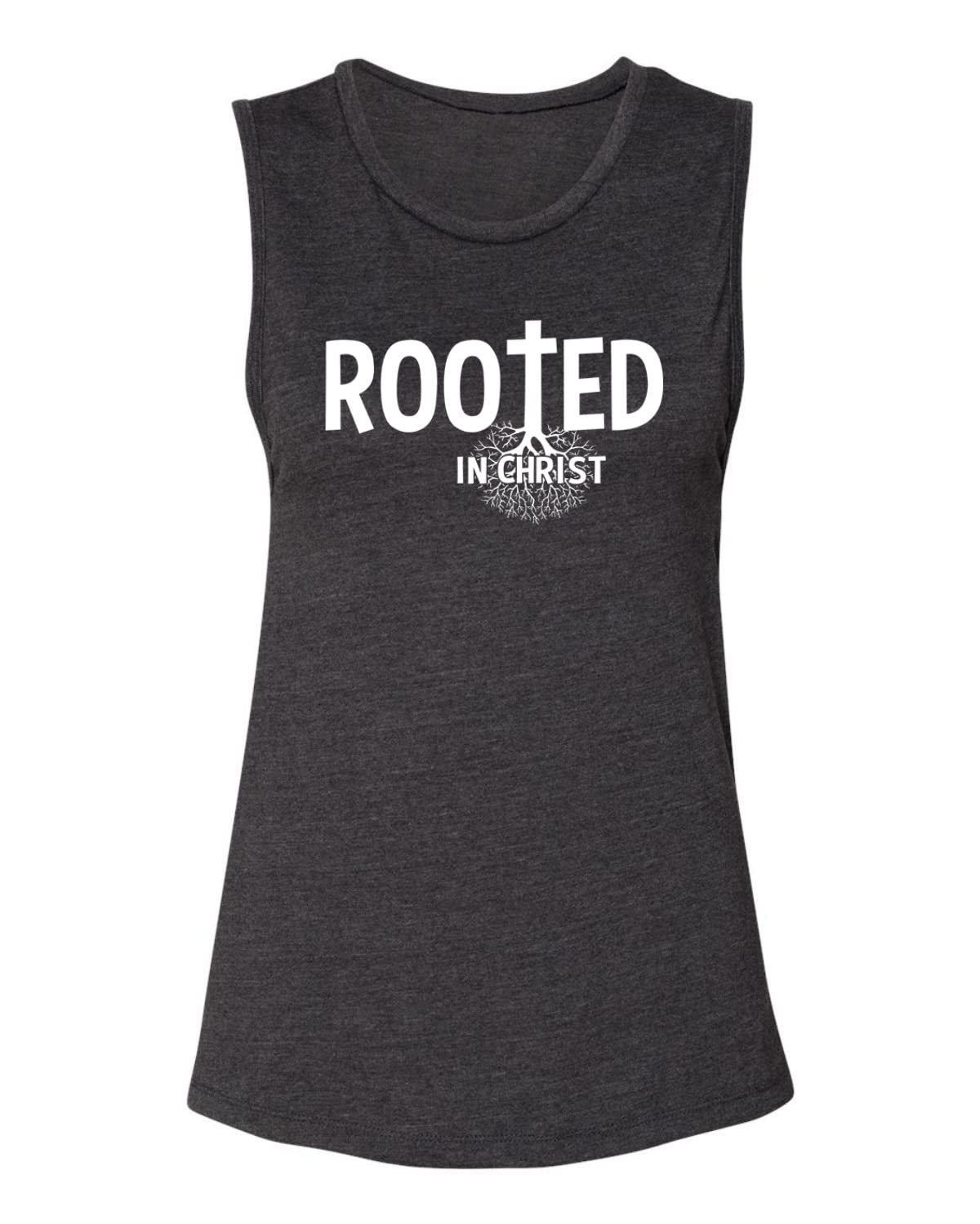 Rooted in Christ Inspirational Christian Women's Jersey Muscle Tank - Comfortable Faith-Based Apparel for Church, Bible Study & Everyday Wear