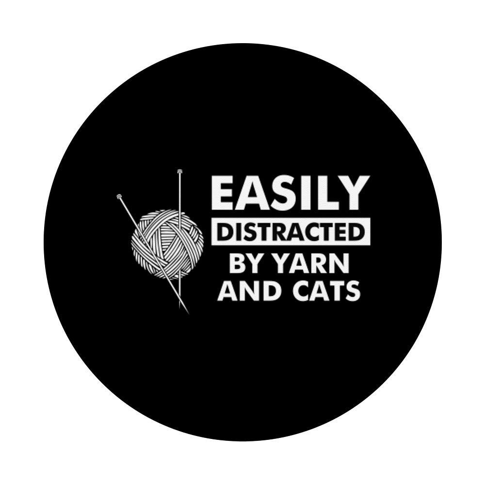 Swappable PopGrip for Cat Lovers - Knitting Themed Phone Grip with Yarn & Cats Design | Perfect for Knitters, Crafters & Feline Enthusiasts