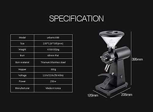 Urbanic 080 Electric Coffee Grinder - 60mm Titanium Flat Burr, 100-Step Precision Grind, 110-220V (White) | Perfect for Espresso, French Press & Pour Over | Made in Korea