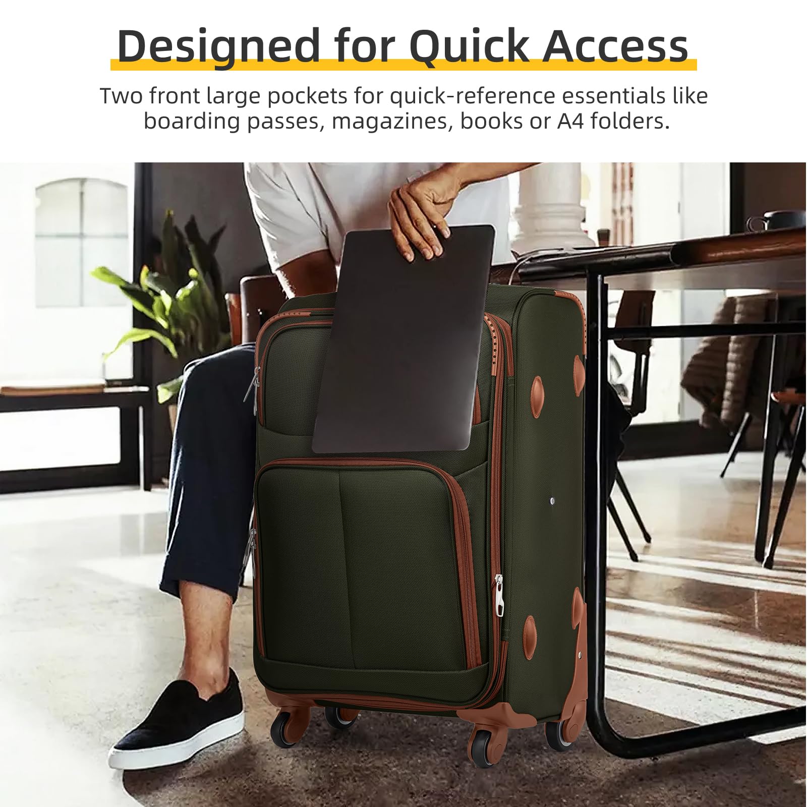 5-Piece Lavender Softside Expandable Luggage Set with Spinner Wheels & TSA Lock - Lightweight Rolling Suitcase for Travel - Green & Brown Soft Shell Carry-On for Men & Women - Perfect for Family Vacations, Business Trips & International Travel