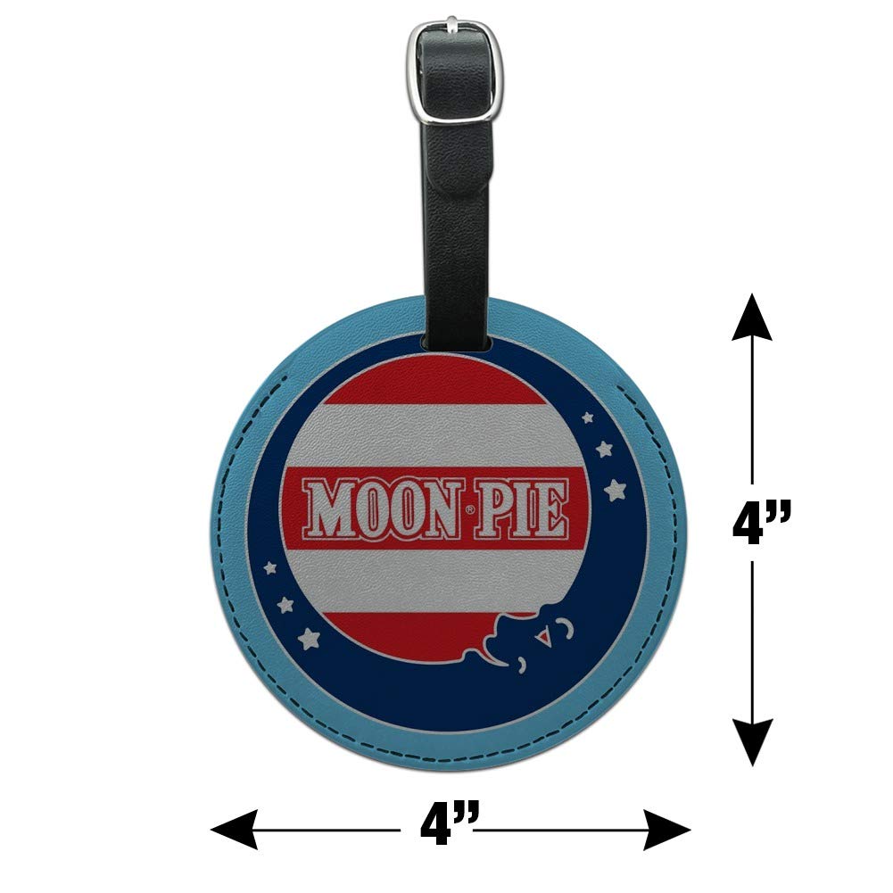 MoonPie Round Leather Luggage Tag - Durable Suitcase ID Card Holder for Travel Bags - Perfect for Carry-On Identification & Personalization