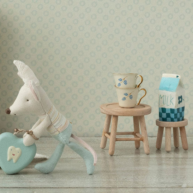 Maileg Wooden Table and Stool Set for Kids - Adorable Mouse-Themed Play Furniture for Pretend Tea Parties & Dollhouse Accessories