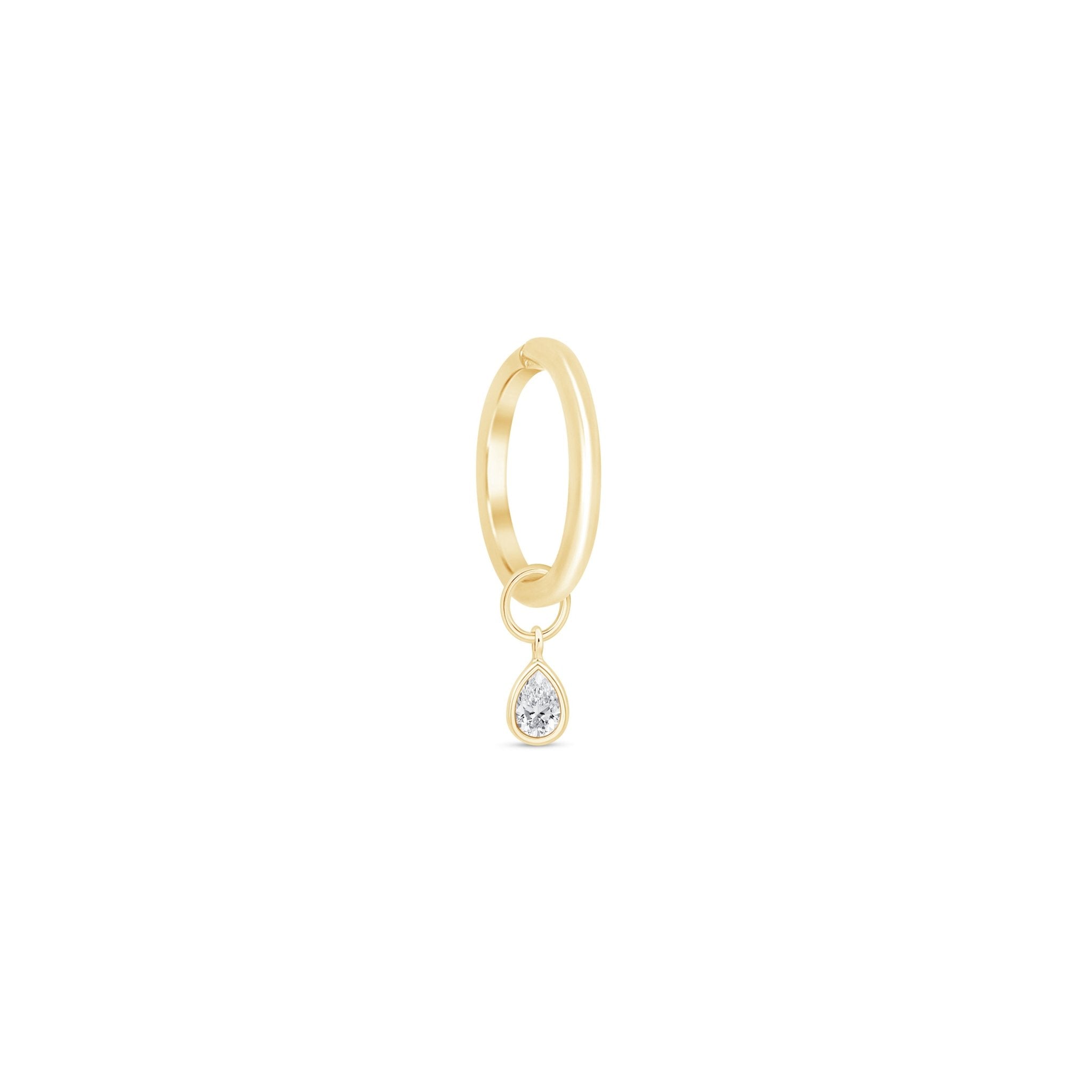 14k Solid Yellow Gold Hoop Earrings with Bezel Set Teardrop Charm - Elegant Dangling Jewelry for Women, Perfect for Parties, Weddings & Everyday Wear