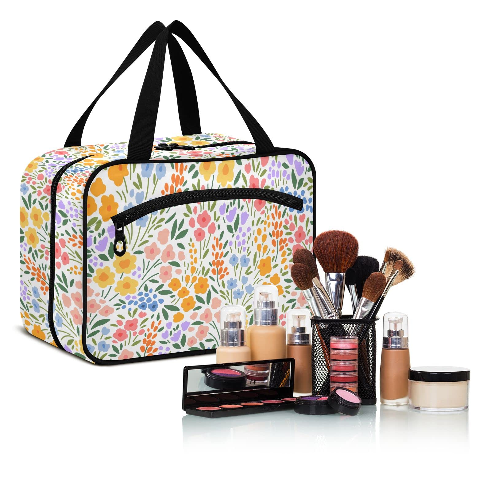 CHIFIGNO Hanging Travel Toiletry Bag for Women & Men - Large Floral Cosmetic Organizer with Hooks | Perfect for Bathroom, Gym, Camping & Vacation Trips