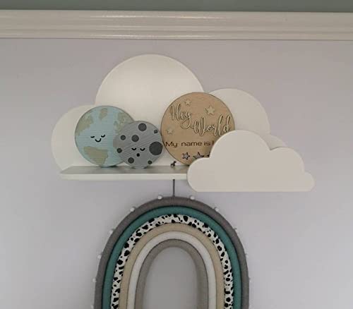 Happy Woody Set of 2 Cloud Wall Shelves - Natural Wood Floating Shelves for Nursery, Baby Room Decor, Kids Wall Decor - Perfect for Organizing Books, Toys & Displaying Photos (White)