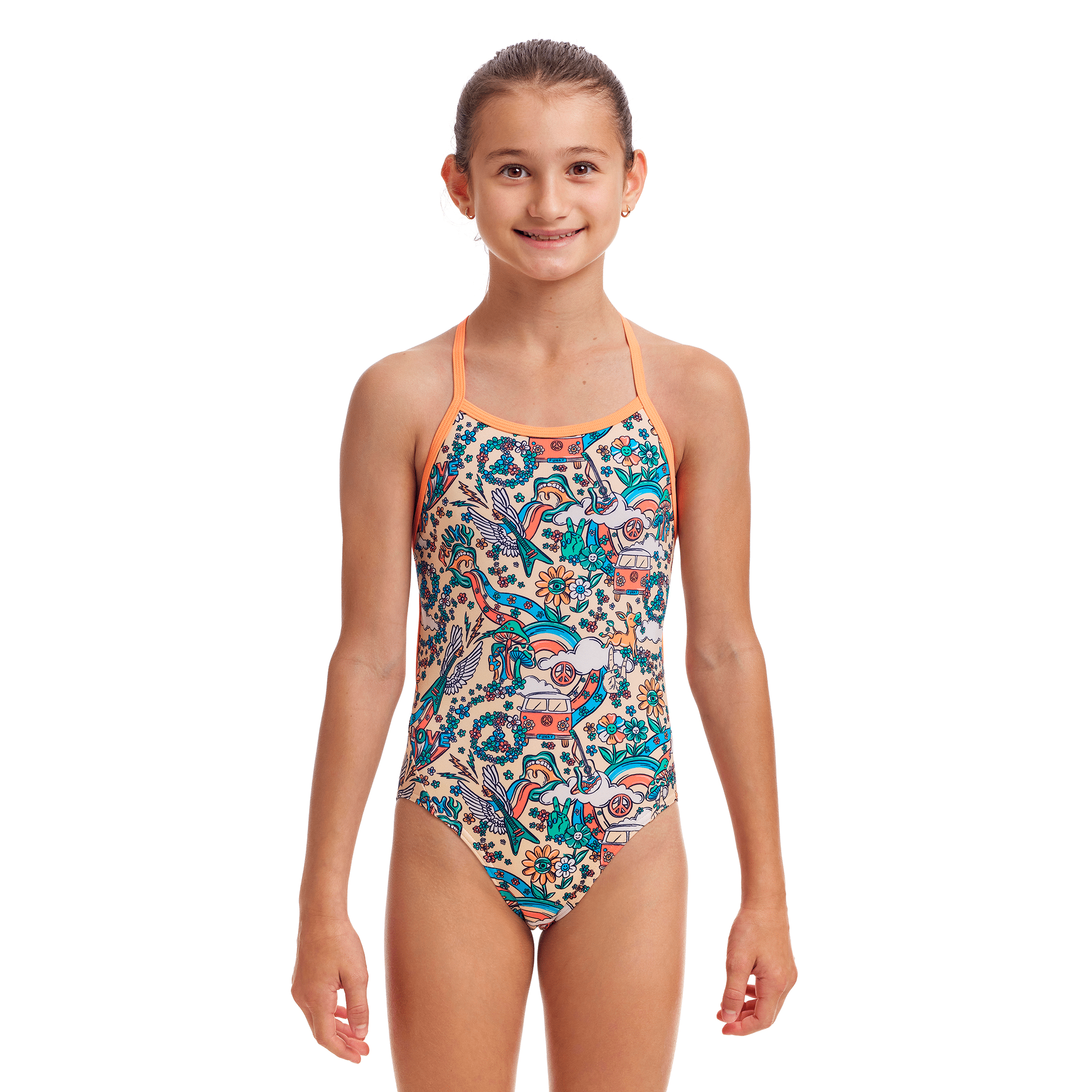 Funkita Free Love Twisted Girls Swimsuit - Stylish One-Piece Bathing Suit for Kids, Perfect for Beach, Pool & Summer Water Activities
