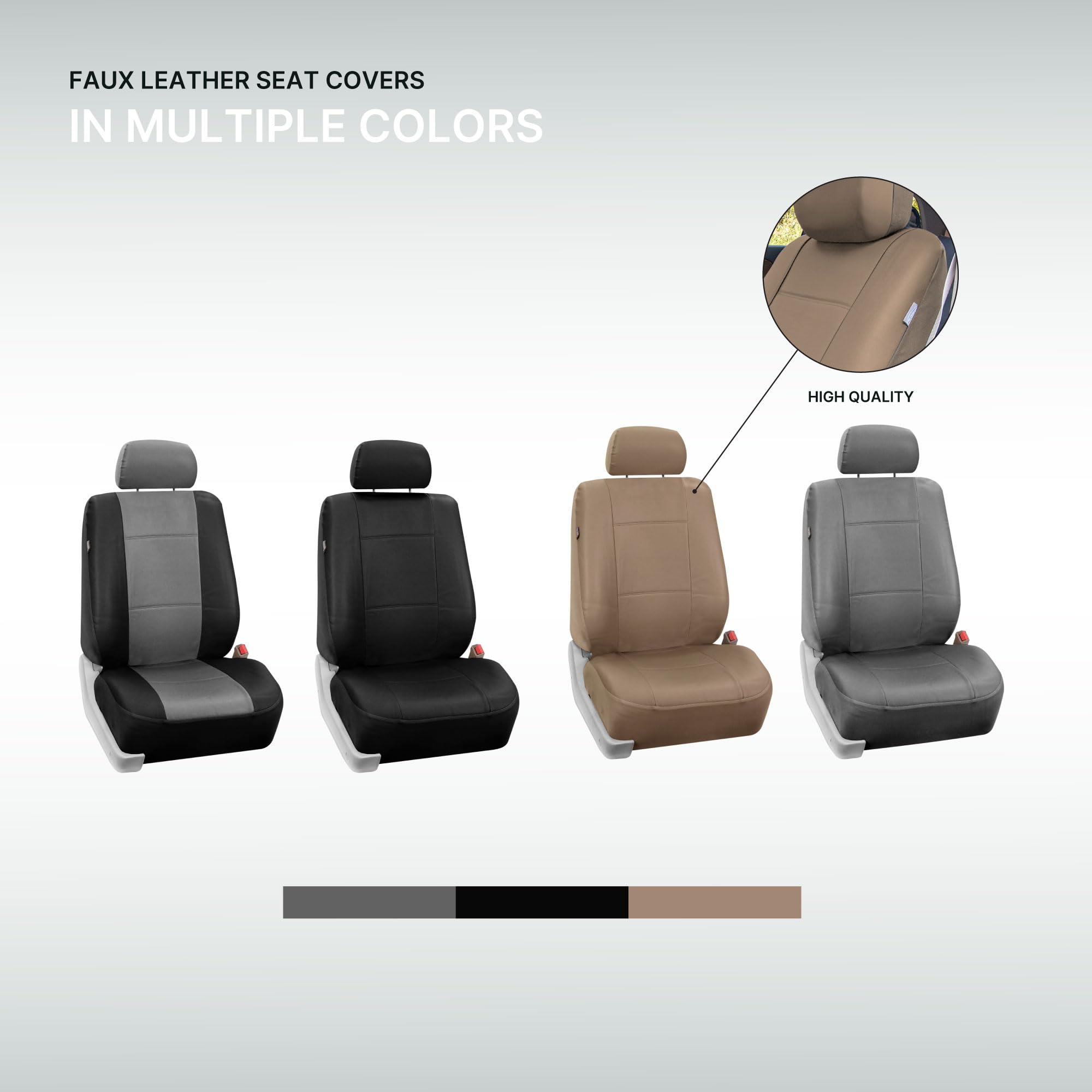Premium FH Group PU Leather Car Seat Covers - Universal Fit Front Set (Gray) for Cars, Trucks & SUVs | Durable Automotive Interior Accessories with Gift | Perfect for Daily Commute, Road Trips & Vehicle Protection