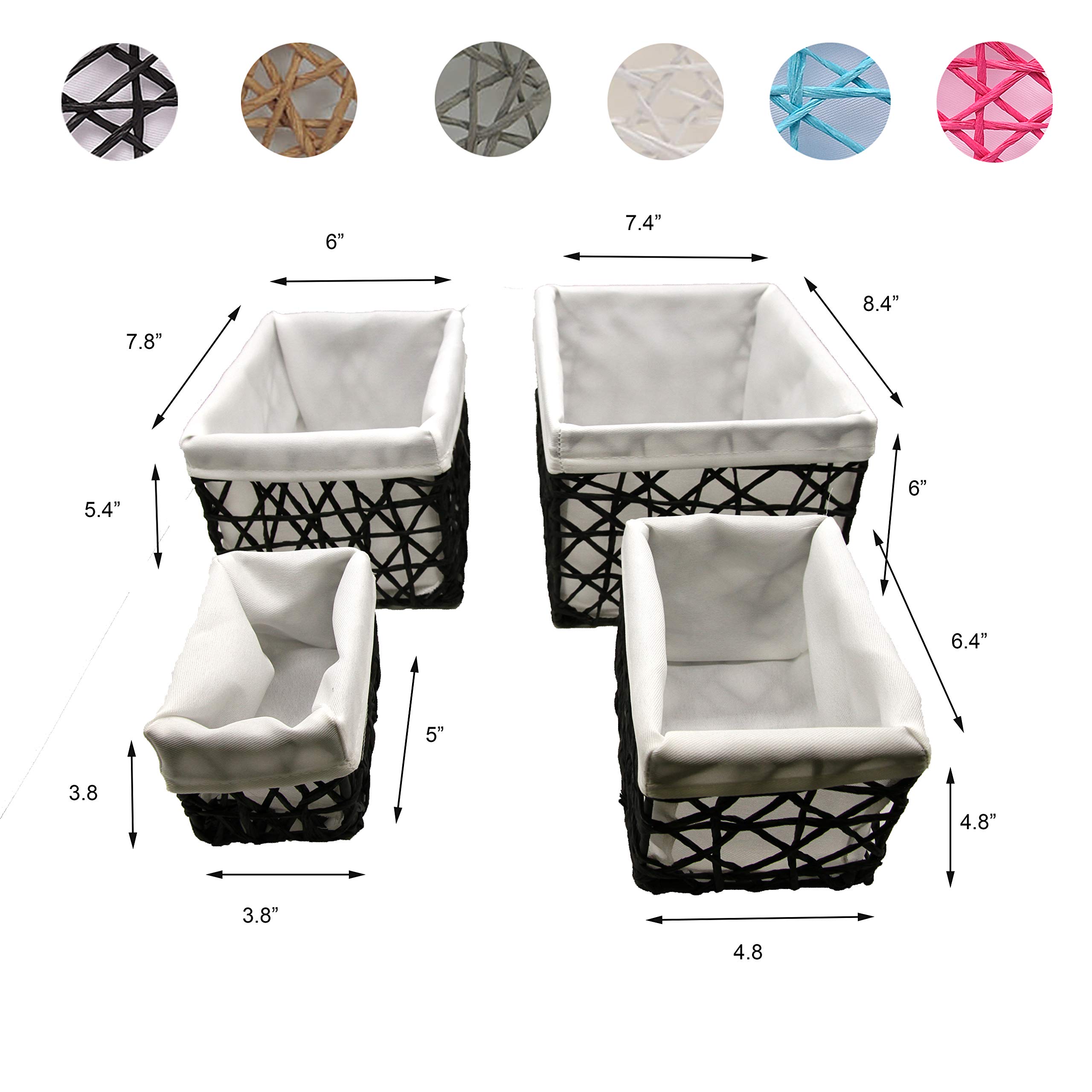 Eco-Friendly Paper Rope Storage Baskets Set of 4 - Black Woven Organizer Bins for Home, Office & Laundry Organization