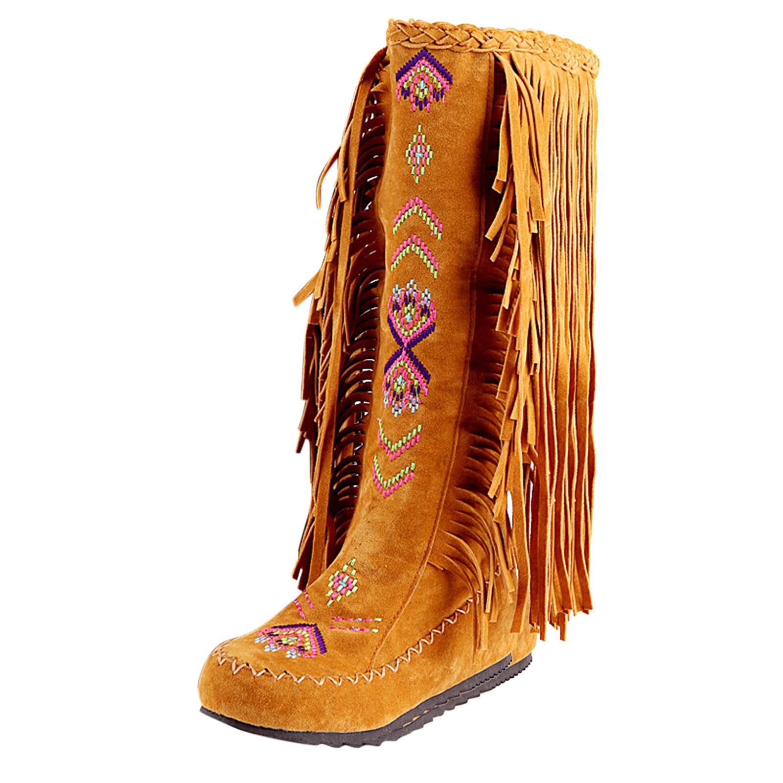 Knee High Wide Calf Women's Boots - Fringe Tassel Leather Fashion Boots for Women, Size 8.5 Black - Perfect for Western Style Outfits, Country Music Festivals and Boho Chic Fashion