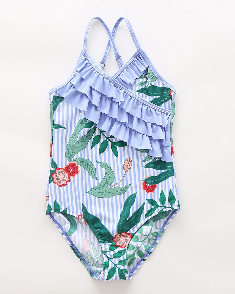 Hawaiian Ruffle One Piece Swimsuits for Girls - Cute Summer Bathing Suit with Floral Print | Perfect for Beach Vacation, Pool Party & Tropical Getaway