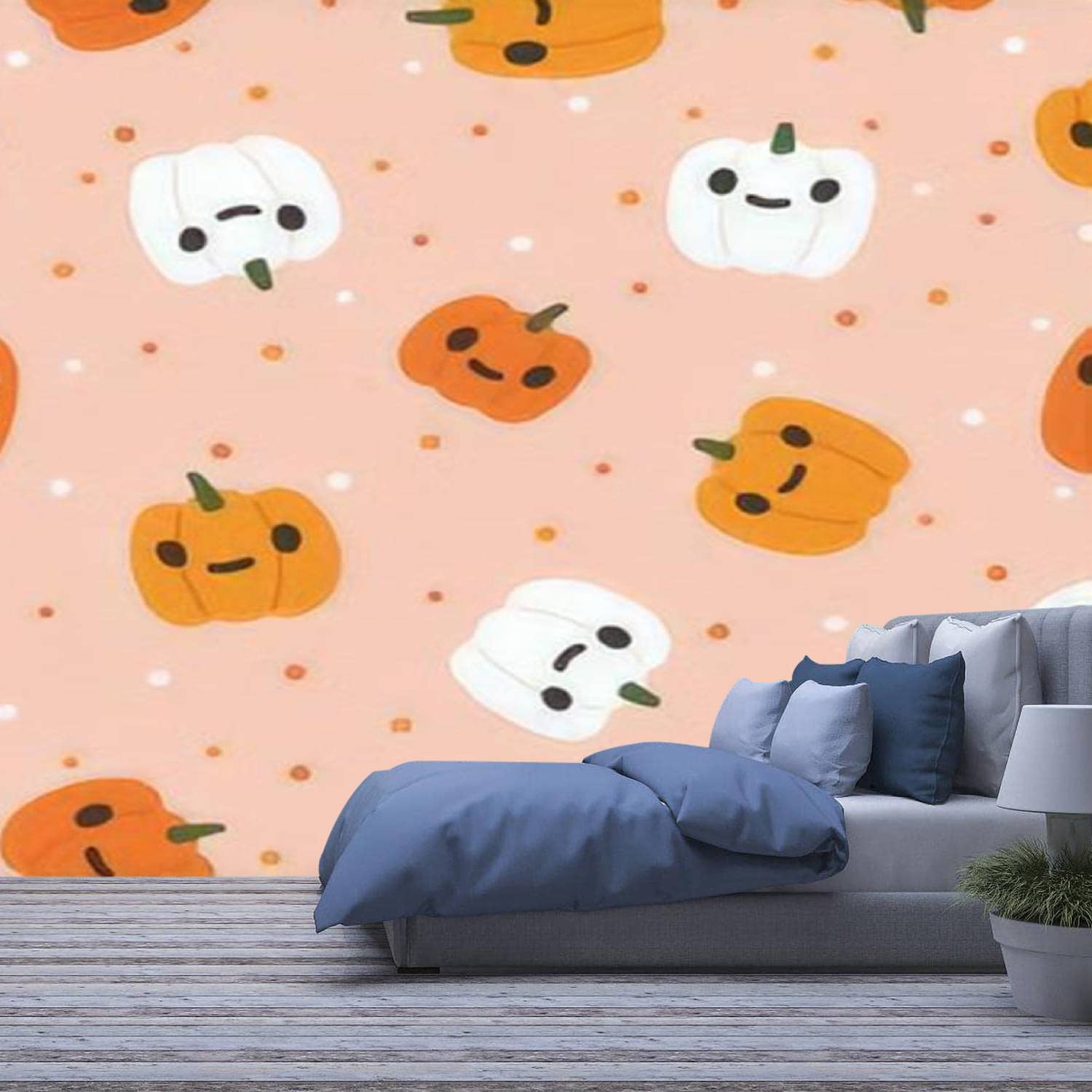 3D Removable Halloween Wallpaper - Pumpkin Jack o Lantern Self-Adhesive Wall Mural | Peel and Stick Wall Decor for Living Room, Bedroom, Nursery | Perfect for Halloween Party Decorations & Seasonal Home Makeover