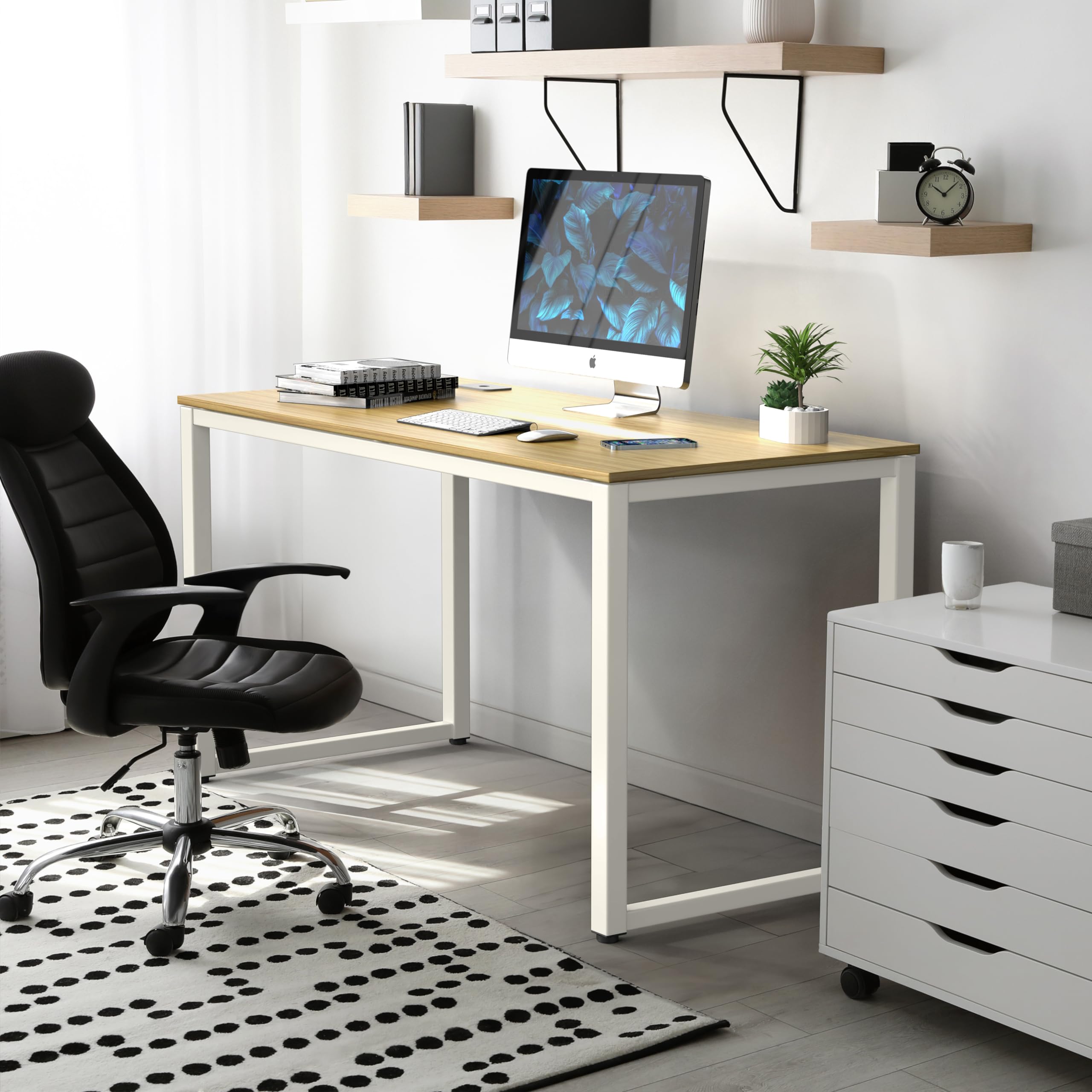 SHW 48-Inch Commercial-Grade Office Computer Desk, Solid Oak Wood - Perfect for Home Office, Study Room & Workspace