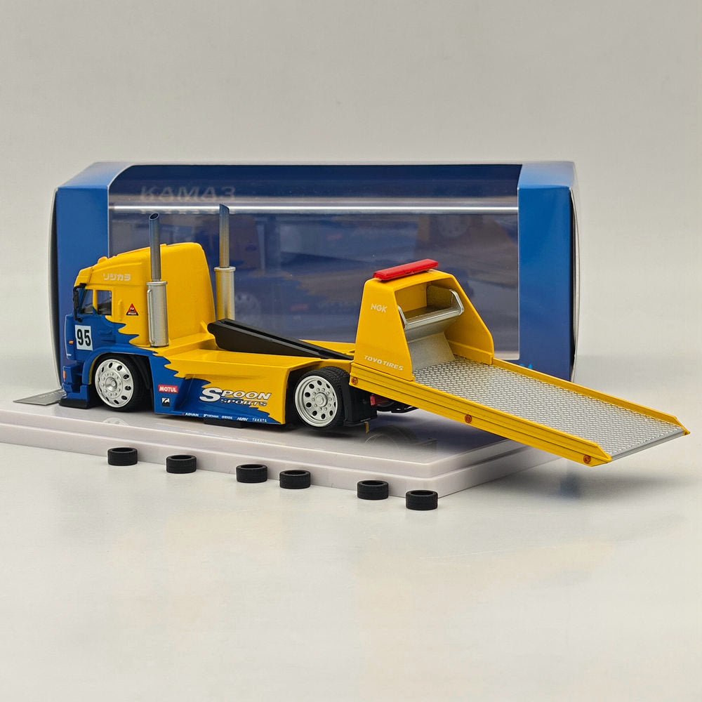 1:64 Scale SH Kamaz Spoon Sports Flatbed Tow Truck Yellow Diecast Model Car - Limited Edition Collectible for Racing Fans & Display Showcase