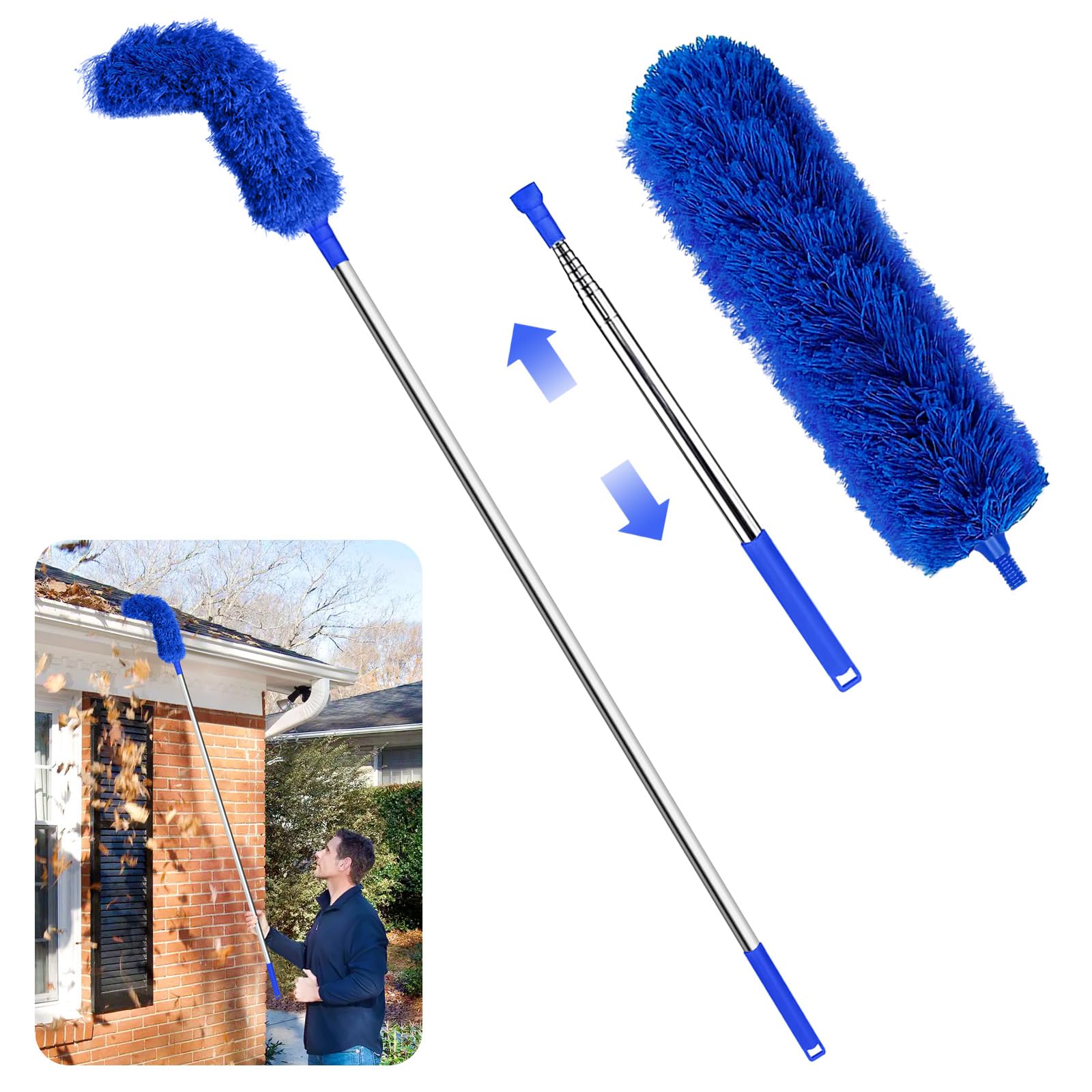 Blue Gutter Cleaning Pole Tool - Easy Ground-Level Roof Gutter Cleaner for Leaves & Debris Removal | Rain Gutter Guard Maintenance Tool for Homeowners & DIY Roof Cleaning