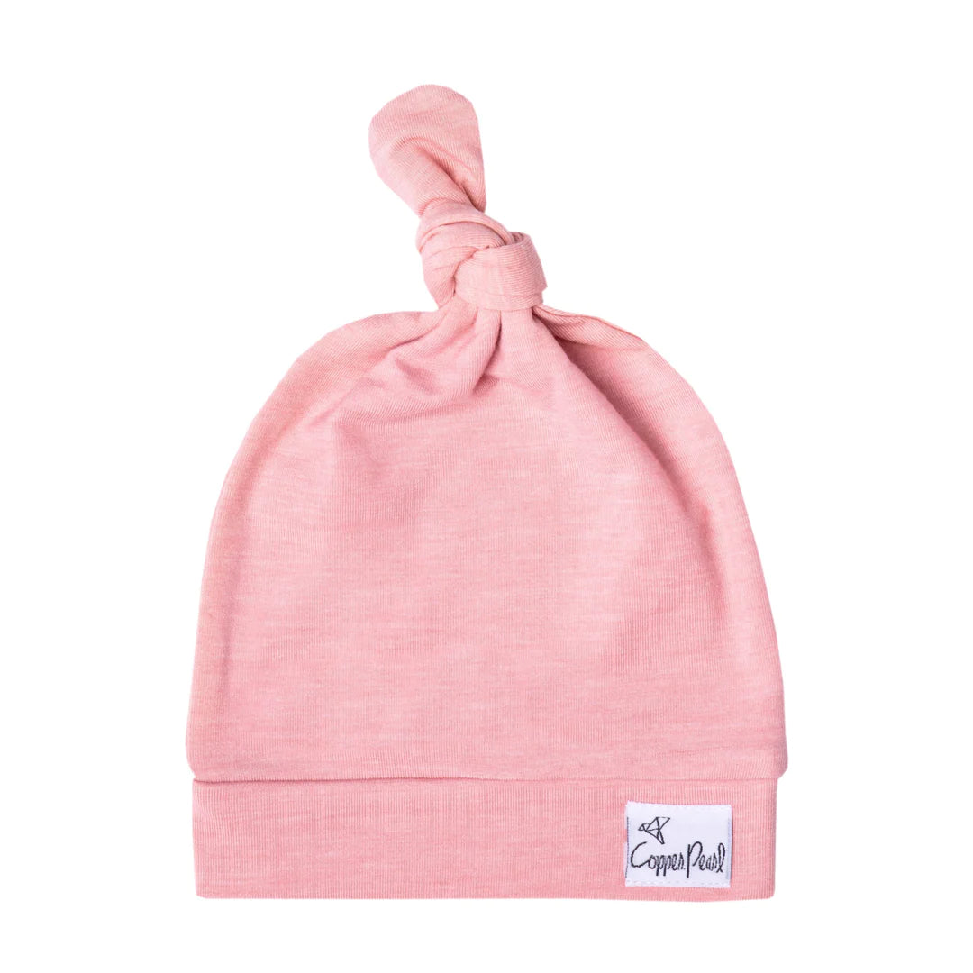Copper Pearl Top Knot Hat for Babies 0-4 Months - Darling Pink | Soft & Stylish Newborn Beanie for Photos, Outings & Gifts