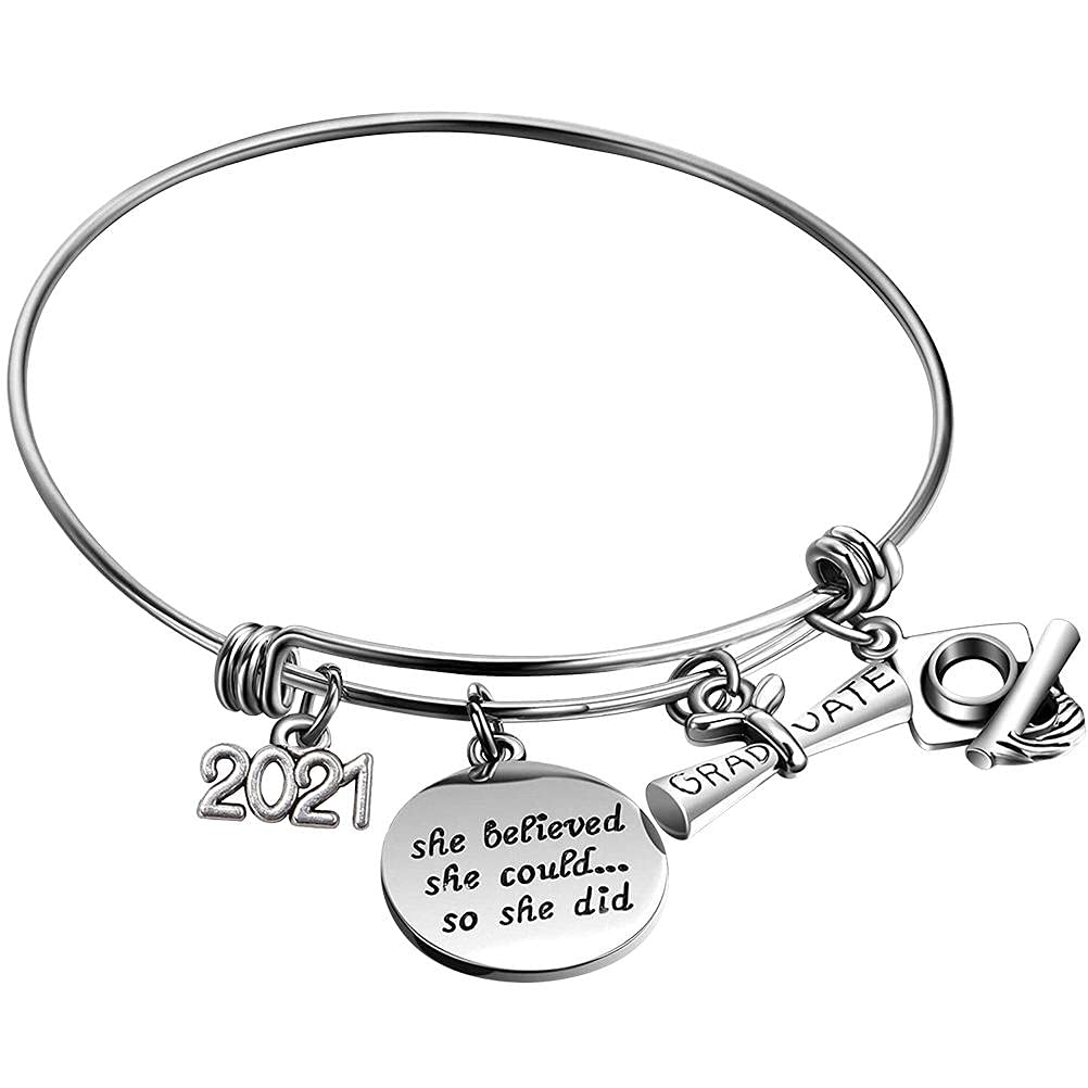 Brteyes Adjustable Inspirational Graduation Bracelet - 'She Believed She Could So She Did' Quote - Perfect College Graduation Gift for Women - Ideal for Commencement Ceremonies & Graduation Parties