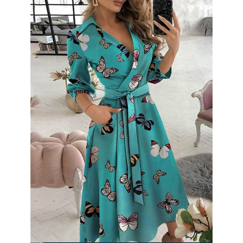 Women's Long Sleeve Casual Dress with Pockets - Comfortable Everyday Wear for Work, Outings & Date Nights
