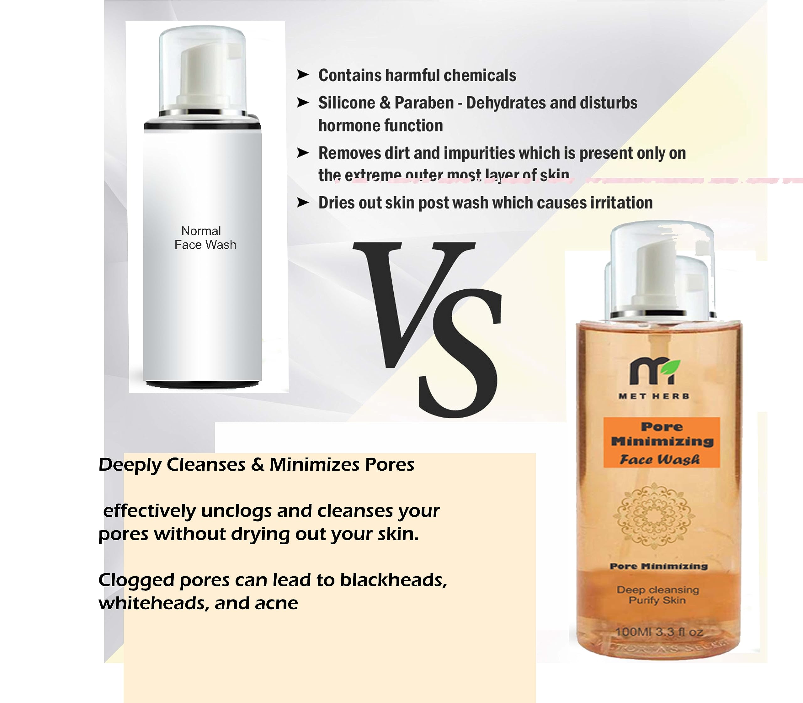 MET HERB Pore Minimizer Cleanser - Exfoliating Facial Scrub for Deep Cleansing, Blackhead & Pimple Treatment - 100ml - Perfect for Oily & Acne-Prone Skin Daily Care Routine