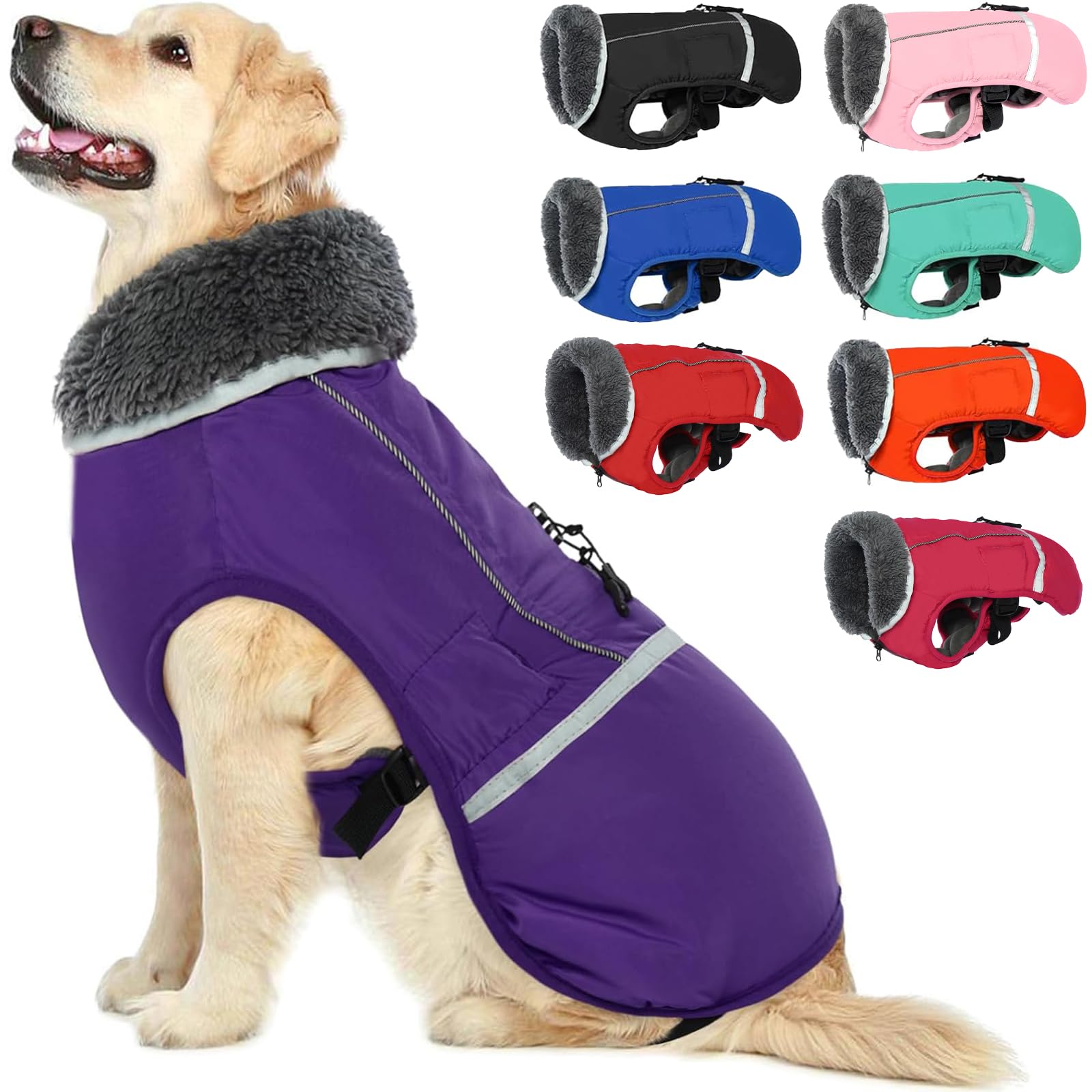 QBLEEV Reflective Waterproof Dog Winter Coat - Fleece Lined Turtleneck Jacket for Small, Medium & Large Dogs - Warm Snowsuit for Cold Weather & Outdoor Adventures - Perfect for Christmas, Hiking & Winter Walks