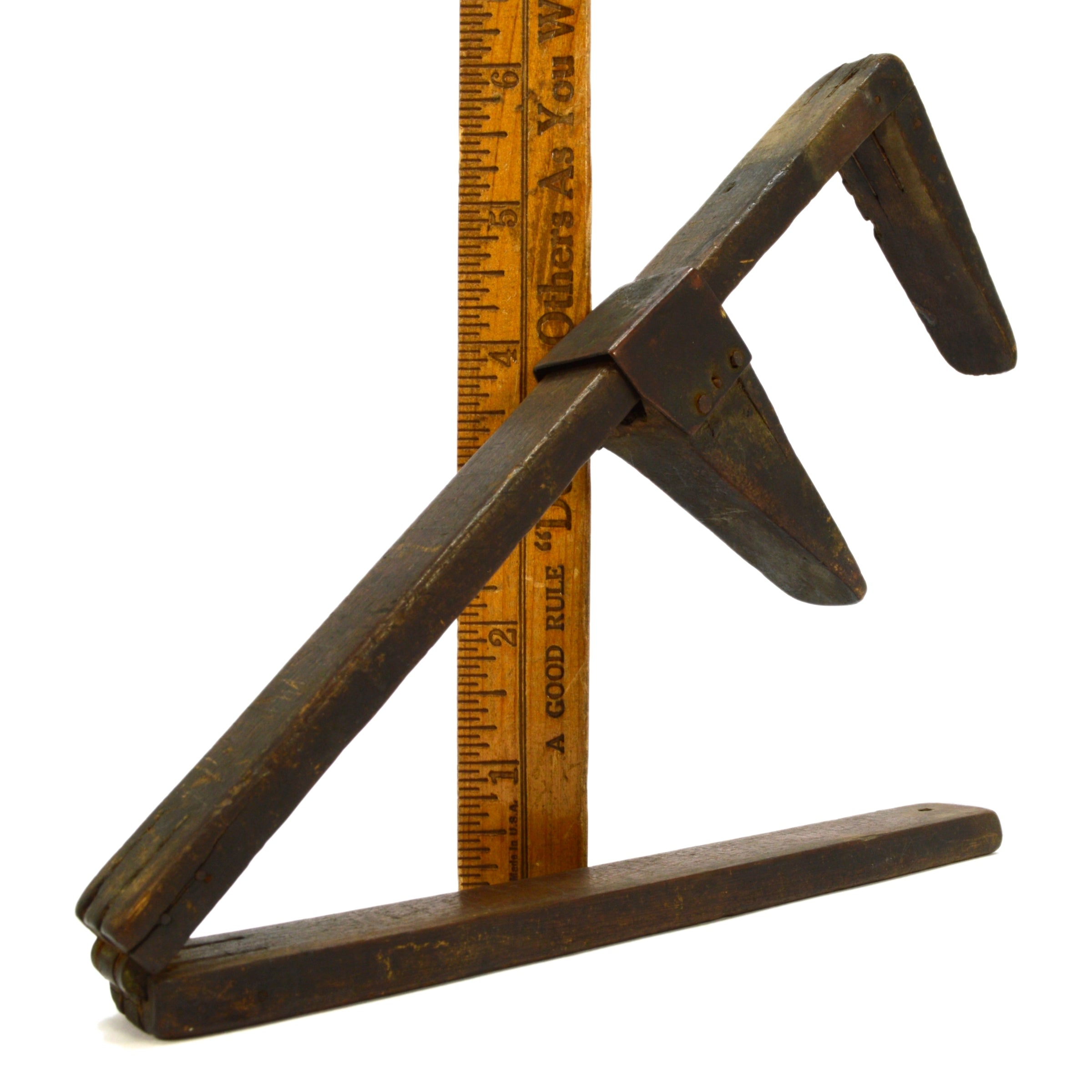 Antique 19th Century Folding Caliper Rule - Wood & Copper Primitive Multi-Tool for Woodworking, Carpentry & Vintage Collectors - Perfect for Measuring, Marking & DIY Projects