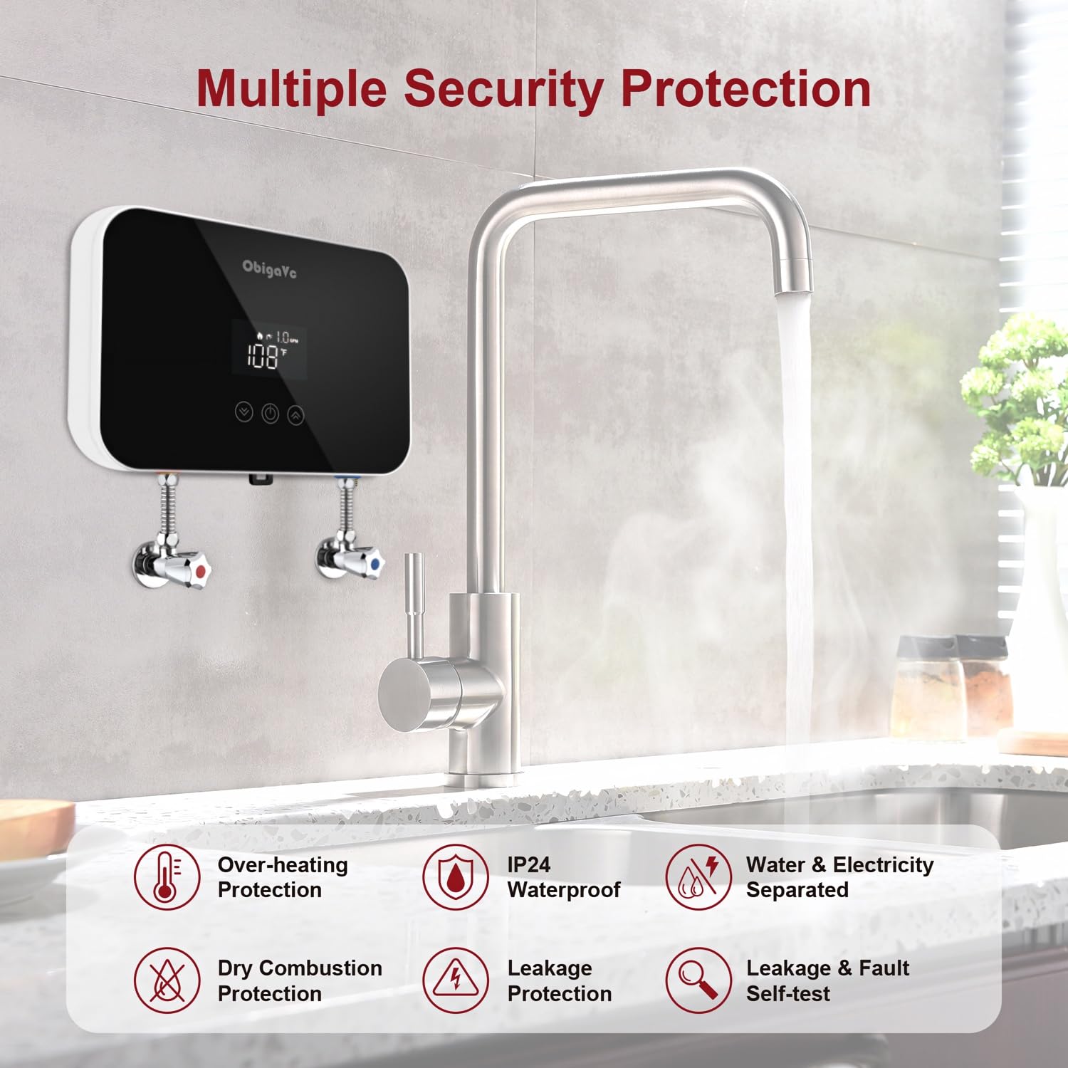6.5KW Electric Tankless Water Heater - Compact On-Demand Instant Hot Water System 240V for Under Sink, Kitchen, Bathroom & RV Use