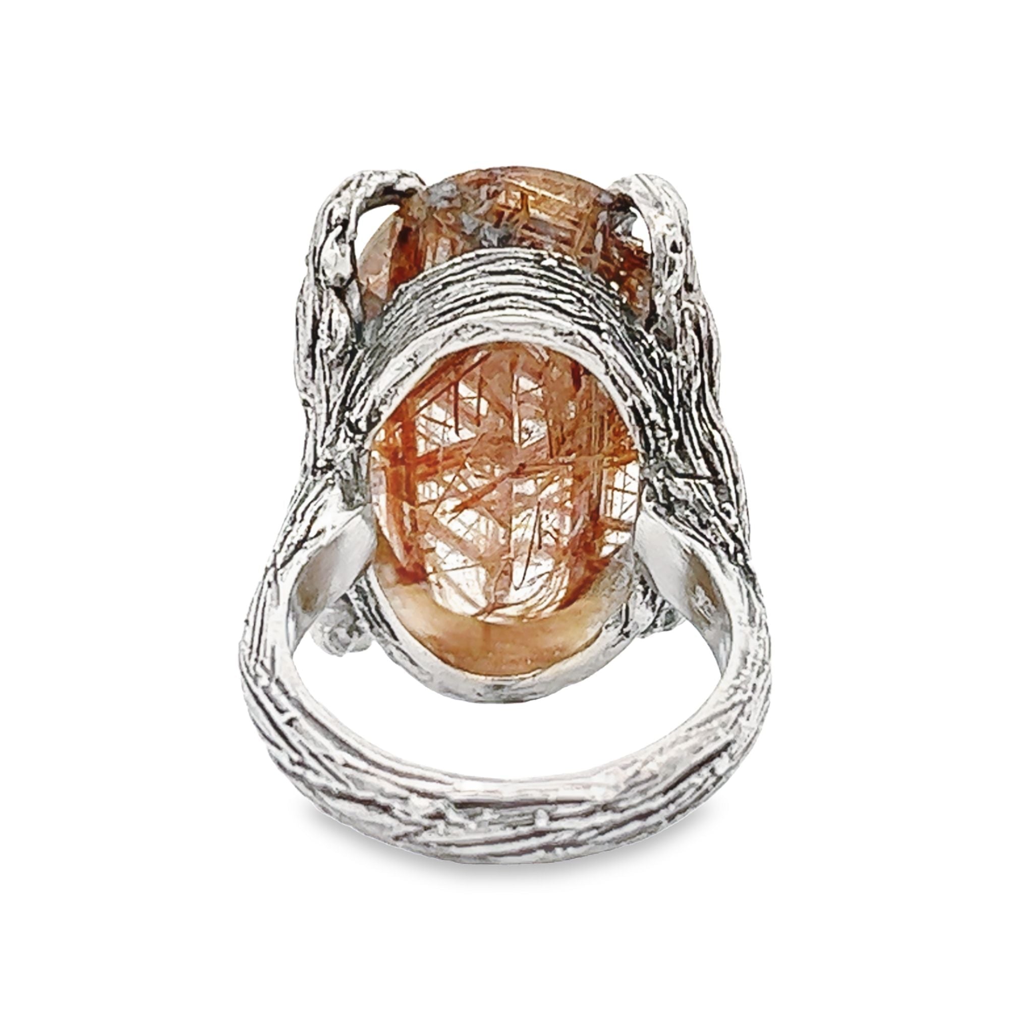 23.5 Carat Bronze Rutilated Quartz Sterling Silver Tree Branch Ring for Women - Elegant Nature-Inspired Jewelry for Weddings, Parties & Everyday Wear
