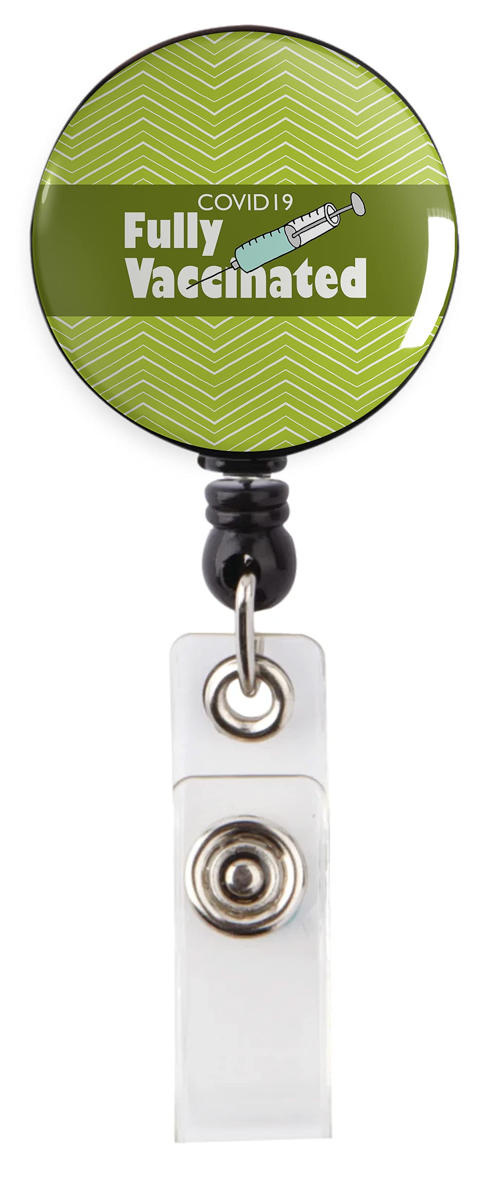 Caroline's Treasures Vaccinated Chevron Green Retractable Badge Reel - ID Holder for Healthcare Workers, Nurses & Essential Workers - Perfect for Hospitals, Clinics & Workplaces