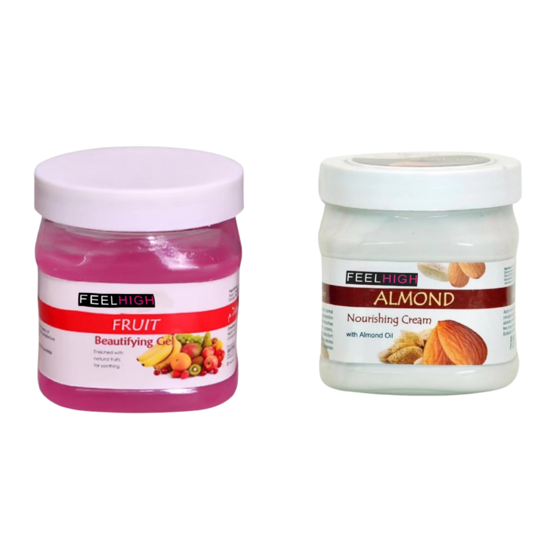 Feelhigh Face & Body Fruit Gel 500g + Almond Cream 500g Set - Natural Skincare for Men & Women - Hydrating Facial & Body Care for Dry Skin, Daily Moisturizing Routine
