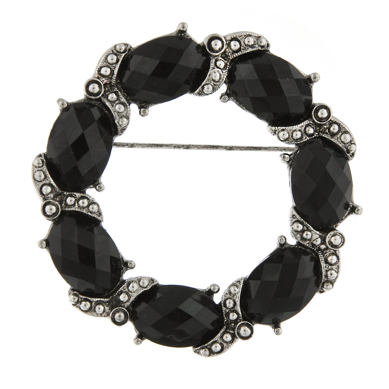 1928 Vintage Black Faceted Stone Wreath Brooch Pin - Antique Jewelry for Women, Perfect for Weddings, Parties & Special Occasions