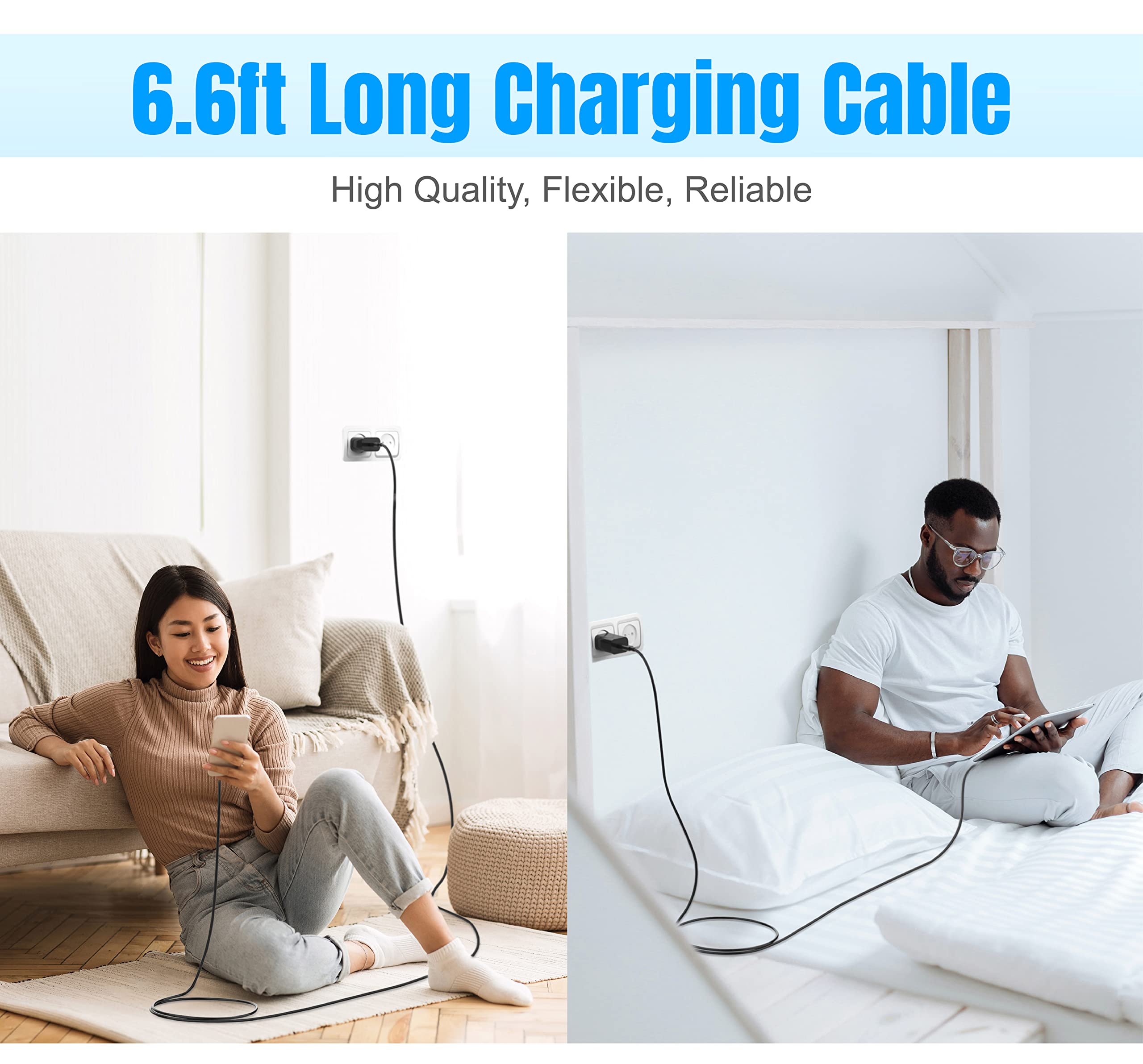 USB C Fast Charger Block 2-Pack, 20W PD Quick Charge 3.0 Adapter with 6.6ft Cable for Samsung Galaxy S23/S22/S21/S20/S10/S9/S8/Note20/Note10/Note9/Z Fold 3/4/5 - Compatible with Android Phones, Tablets & More - Perfect for Home, Office & Travel Charging