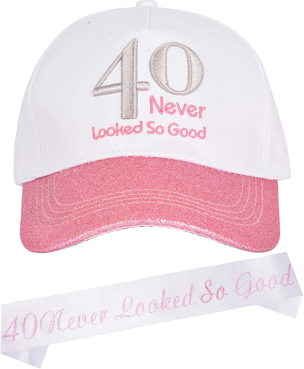 40th Birthday Gifts for Women - Pink Birthday Sash & Hat Set, 40th Birthday Party Decorations, Baseball Cap - Perfect for 40th Birthday Celebrations, Parties & Photo Props