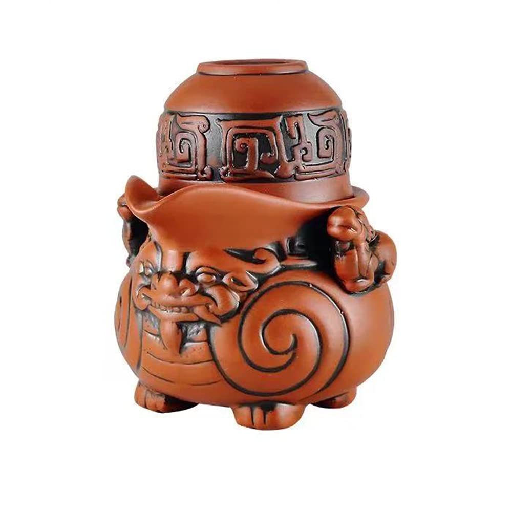 Handmade Chinese Purple Clay Teapot Set with Pi Xiu Design - Zisha Kung Fu Porcelain Teapot & Teacups - Traditional Yixing Ceramic Tea Set (Red) for Home Tea Ceremony, Gift, and Daily Brewing