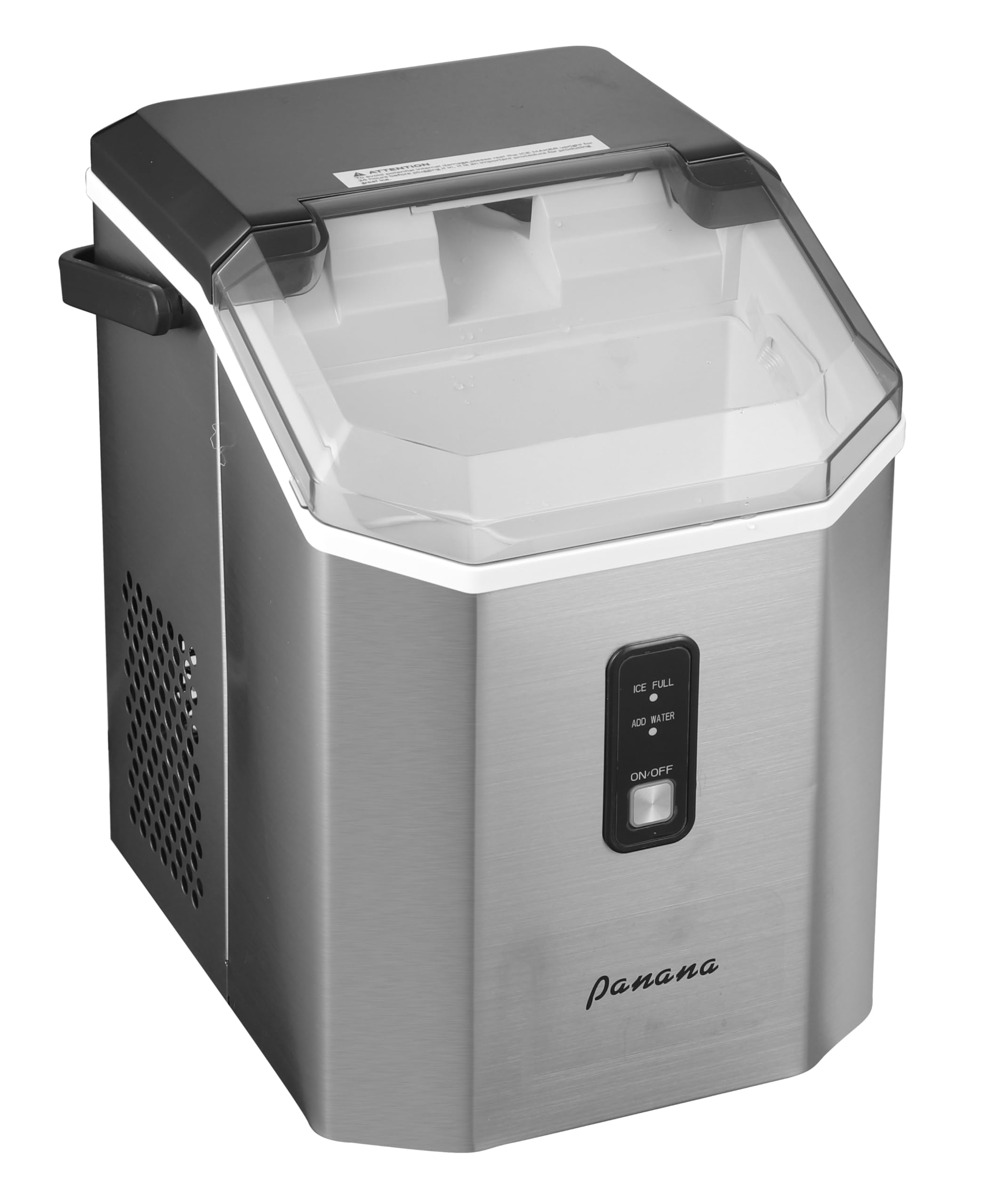 Panana Countertop Nugget Ice Maker Machine - Portable Automatic Square Ice Cube Maker for Home, Office & Parties - Soft Chewable Ice with Handle & Scoop Basket (Silver) | Perfect for Cocktails, Sodas & Beverages