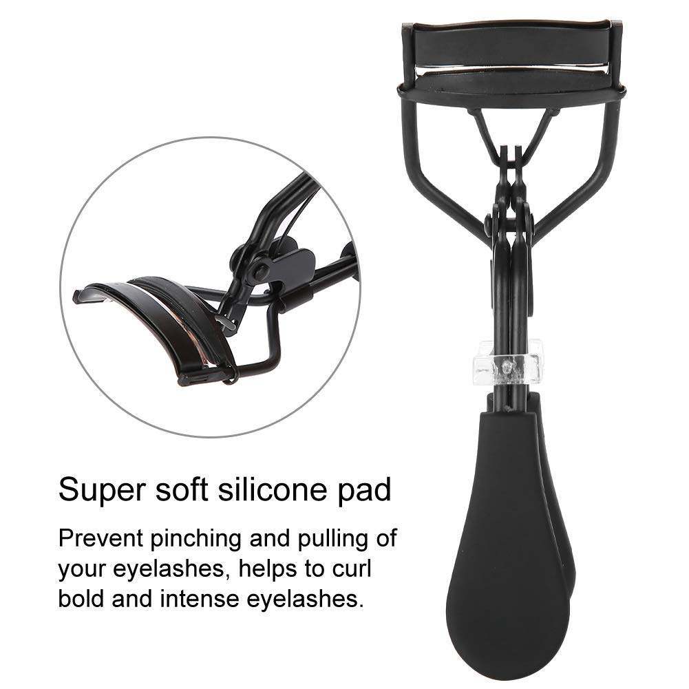 Professional Stainless Steel Eyelash Curler with Silicone Pad - Universal Fit for All Eye Shapes | Perfect for Everyday Makeup, Special Occasions & Travel (Black)