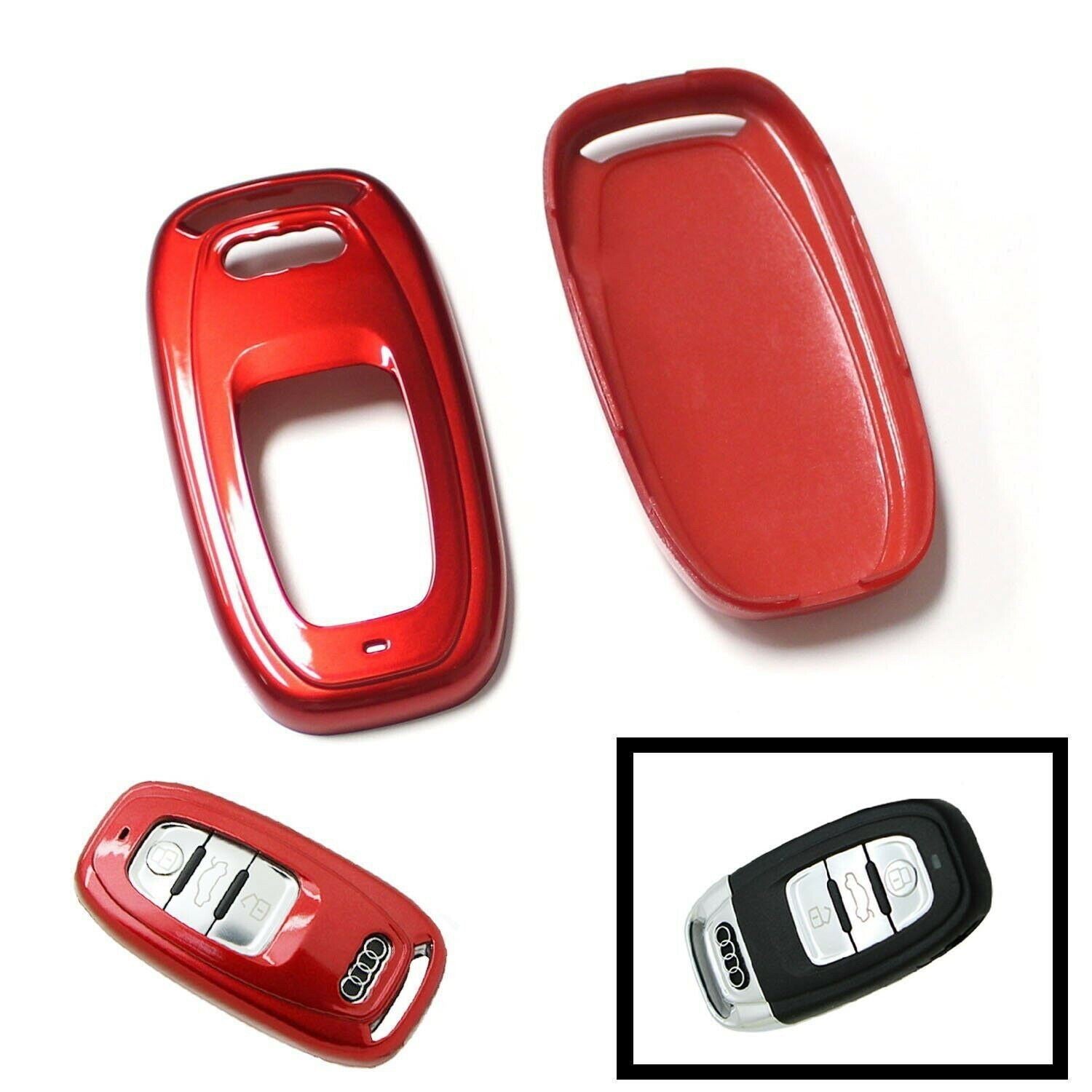 Premium Gloss Red Replacement Key Fob Cover for Audi A1 A3 A4 A5 A6 A7 A8 - Exact Fit Smart Remote Shell - Durable & Stylish Car Accessory for Key Protection & Customization