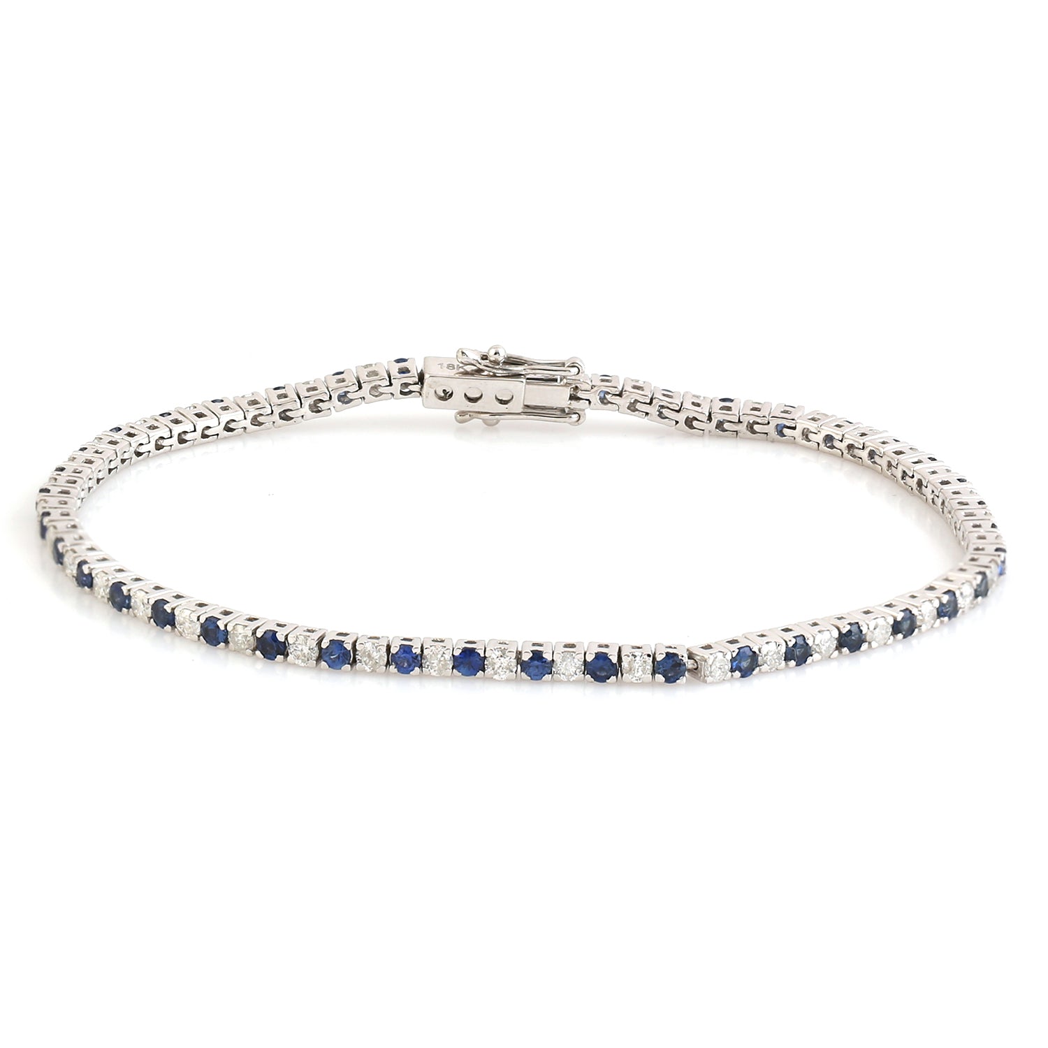 Elegant 18K White Gold Blue Sapphire & Diamond Tennis Bracelet for Women | Perfect for Weddings, Anniversaries & Special Occasions