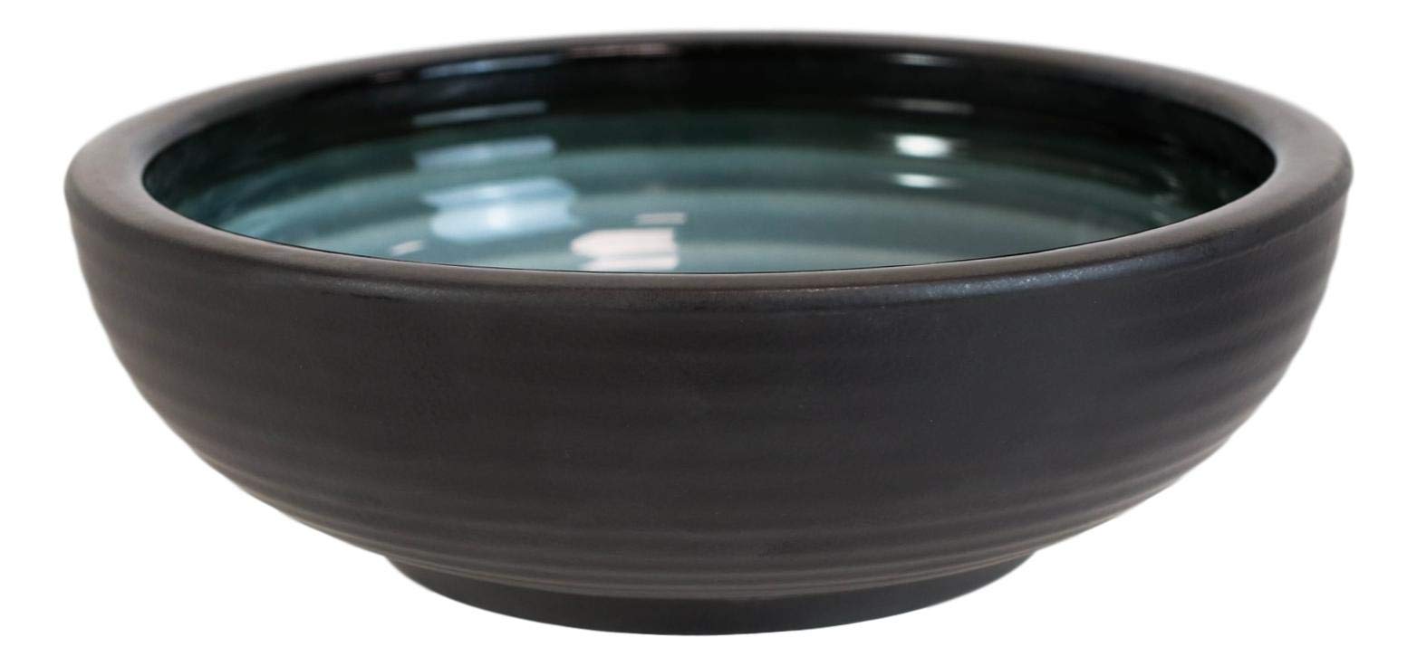 **Ebros Gift Porcelain Serveware Set - 3 Pack Artistic Ocean Zen Aquamarine Black Gradient Textured Donburi Bowls (24oz) - Perfect for Pasta, Noodles, Cereal, Rice & Soup - Ideal for Restaurants, Home Dining & Gifts**