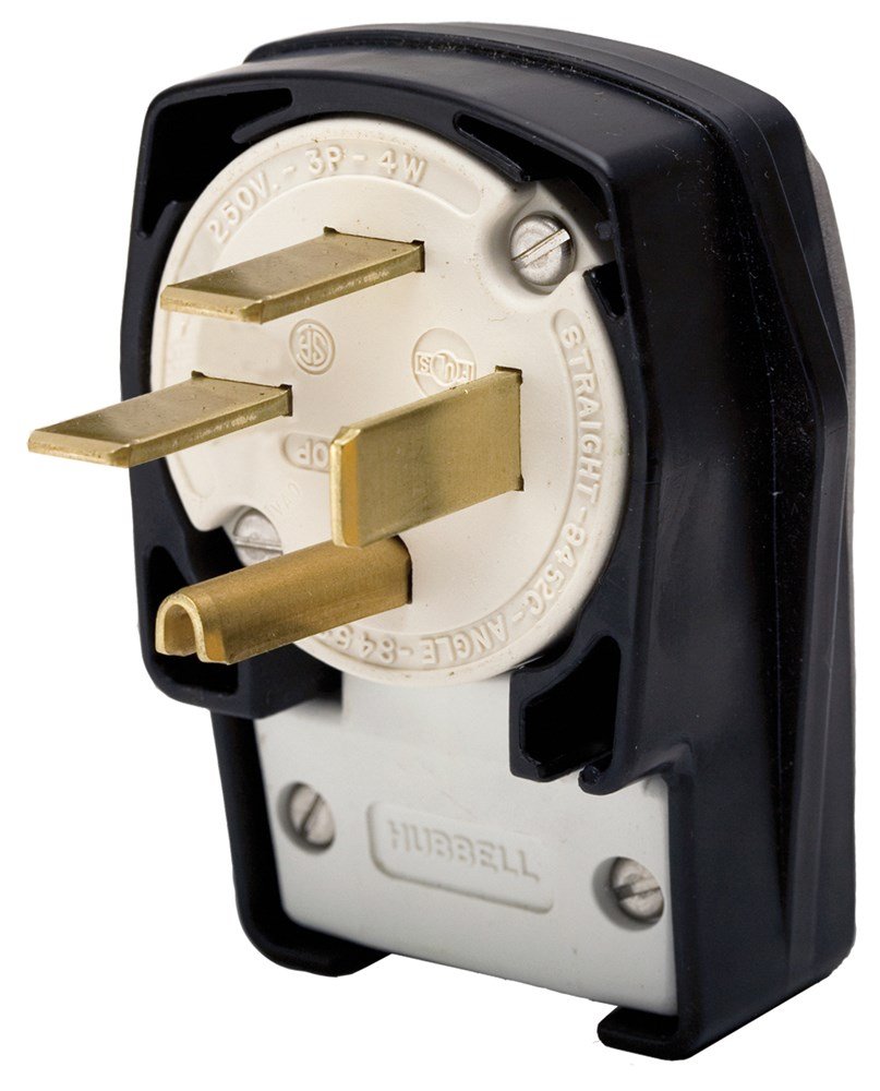 HUBBELL HBL8452C 50 Amp 125/250V NEMA 15-50P Male Angled AC Power Plug - Heavy Duty for RVs, Electric Vehicles & Industrial Equipment