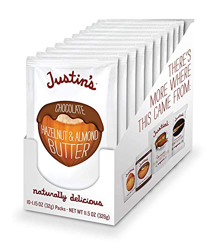 Organic Justin's Chocolate Hazelnut & Almond Butter Squeeze Packs - Gluten Free, Non-GMO, Responsibly Sourced - 1.15oz (10 Pack) - Perfect for Snacking, Hiking & Lunch Boxes