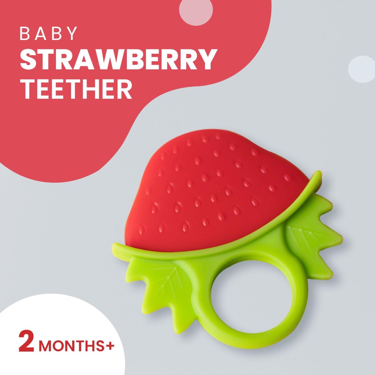 Non-Toxic Food-Grade Silicone Baby Teether for 2+ Months - BPA Free, Pain Relief for Teething Infants (Strawberry Red & Bottle Pink) | Perfect for Soothing Sore Gums at Home or On-the-Go