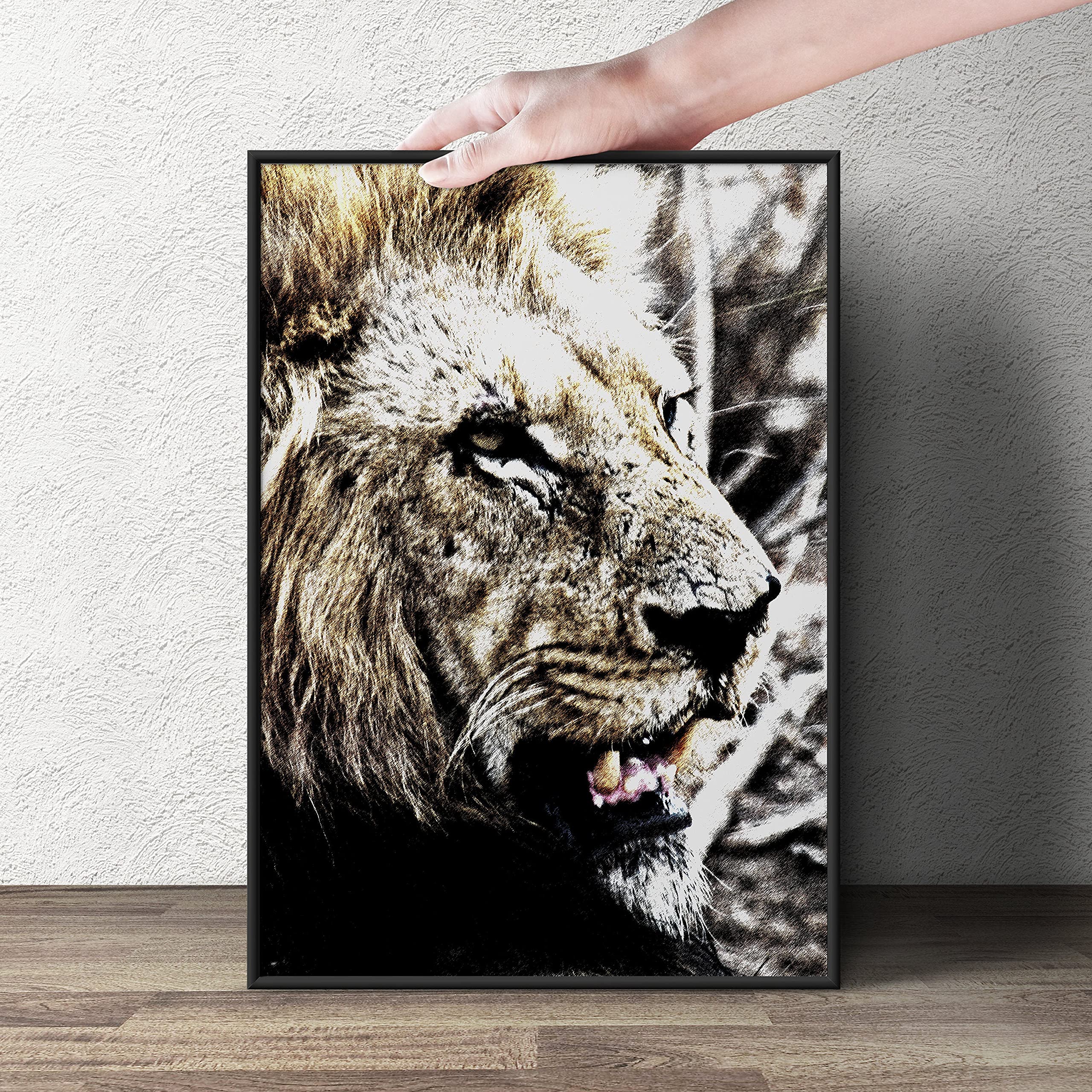 Lion Illustration Art Print | Wild Animal Poster & Lion Head Wall Decor | Big Cat Canvas Painting for Home & Bedroom | Vintage Style Wall Art for Living Room, Office & Nursery