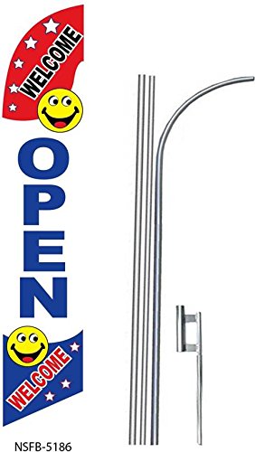 5 Pack Open Welcome 15' Swooper #8 Feather Flags Kit - Perfect for Car Dealerships, Grand Openings, and Outdoor Advertising