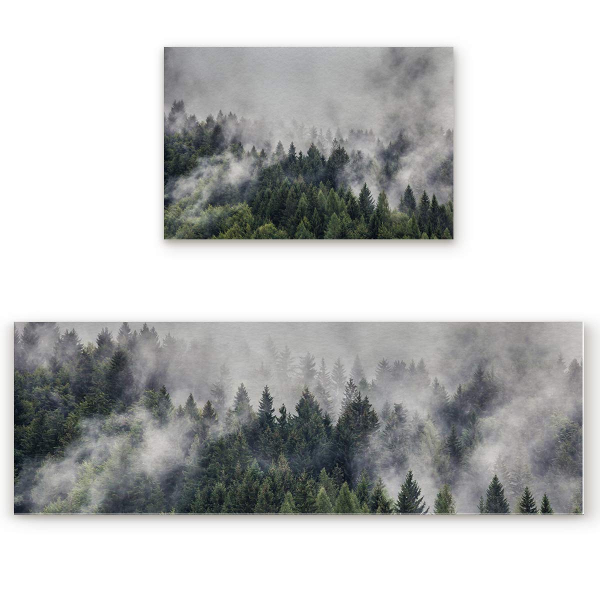 LooPoP Forest Anti-Fatigue Kitchen Mats Set - 2-Piece Non-Slip Cushioned Floor Mats, Washable Runner Rugs in Mist Green & Smoke Colors - Perfect for Kitchens, Laundry Rooms & High-Traffic Areas